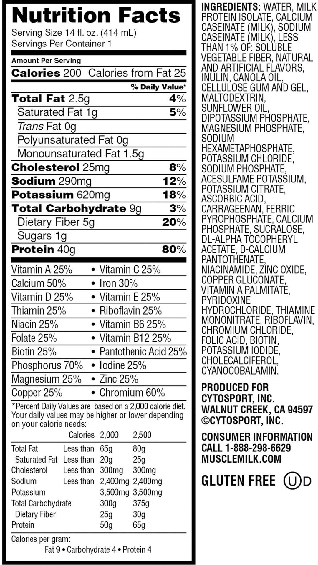 Image describing nutrition information for product Muscle Milk Pro Series 40 Crushing Cookies 'N Crème