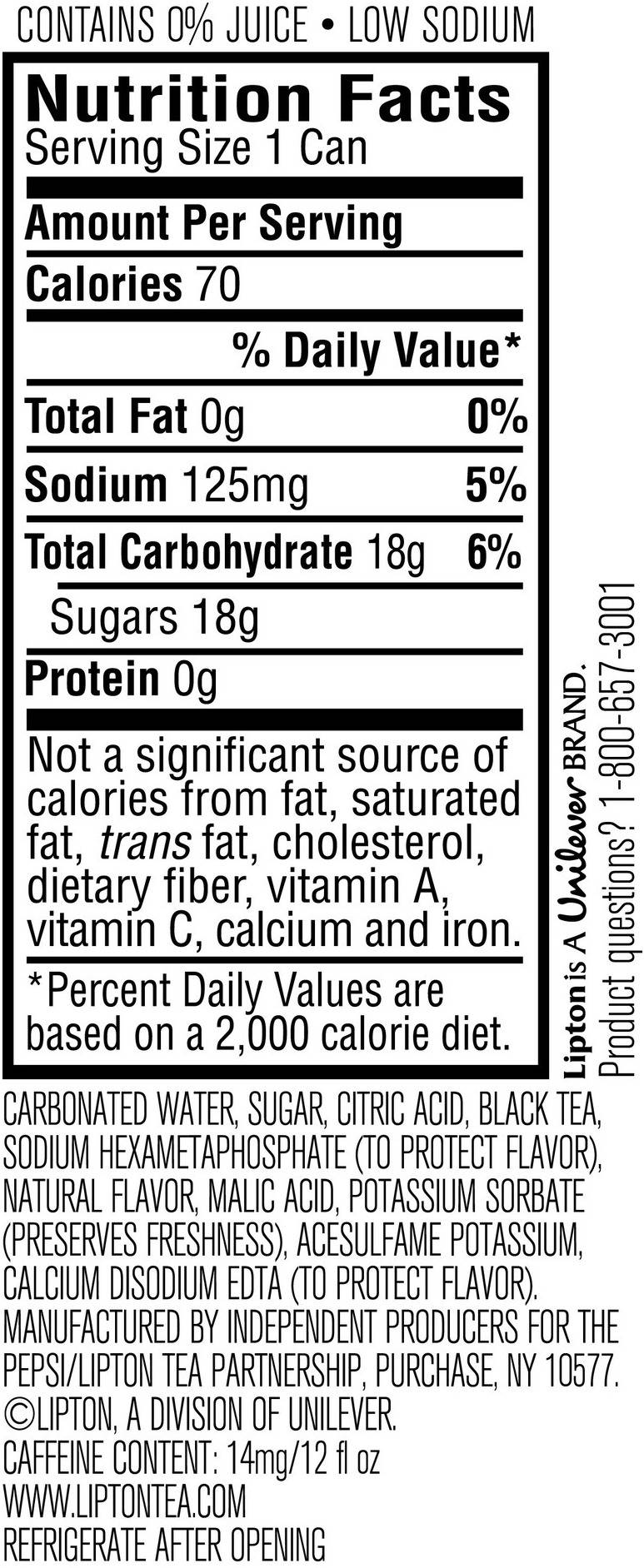 Image describing nutrition information for product Lipton Sparkling Iced Tea Raspberry