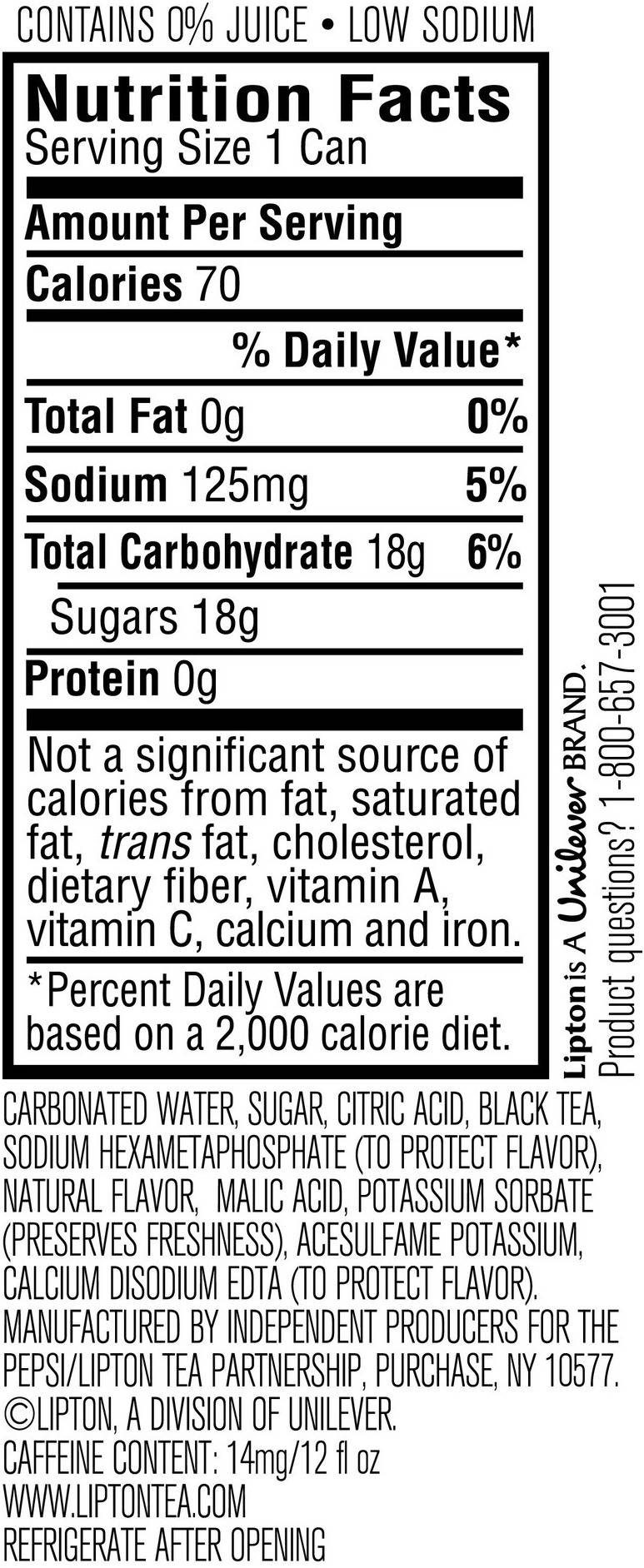 Image describing nutrition information for product Lipton Sparkling Iced Tea Peach