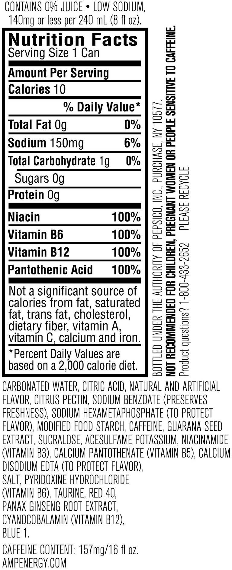 Image describing nutrition information for product AMP Energy Zero Watermelon