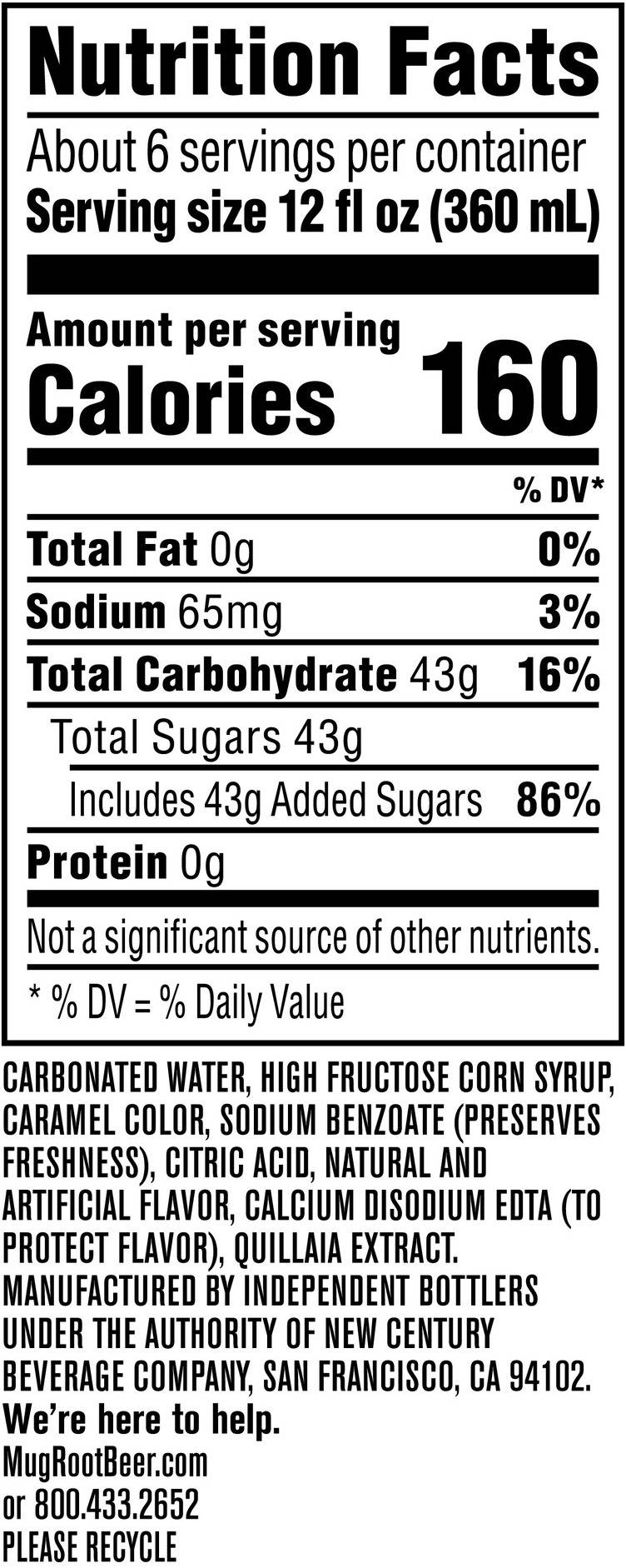 Image describing nutrition information for product Mug Root Beer