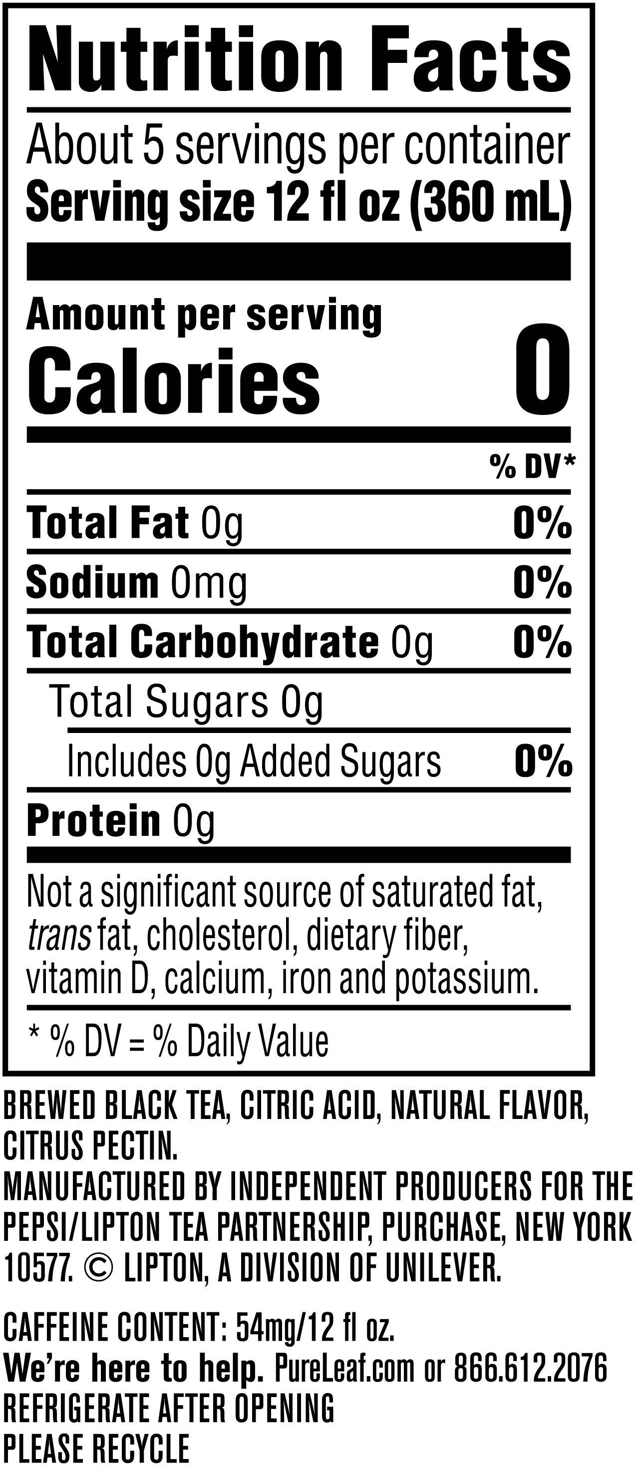 Image describing nutrition information for product Pure Leaf Unsweetened Lemon