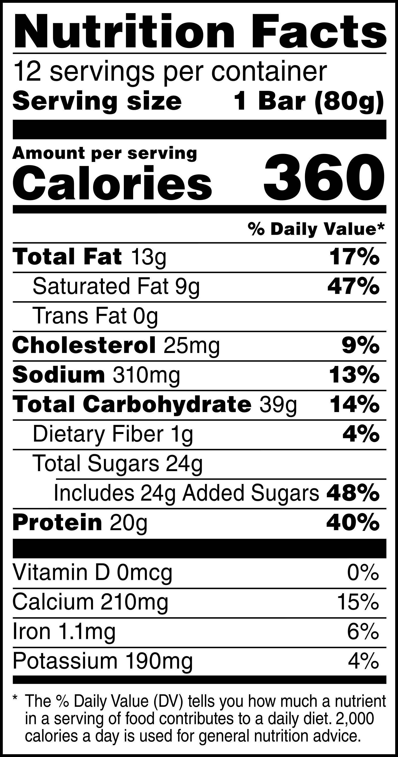 Image describing nutrition information for product Gatorade Recover Whey Protein Bar Chocolate Peanut Butter