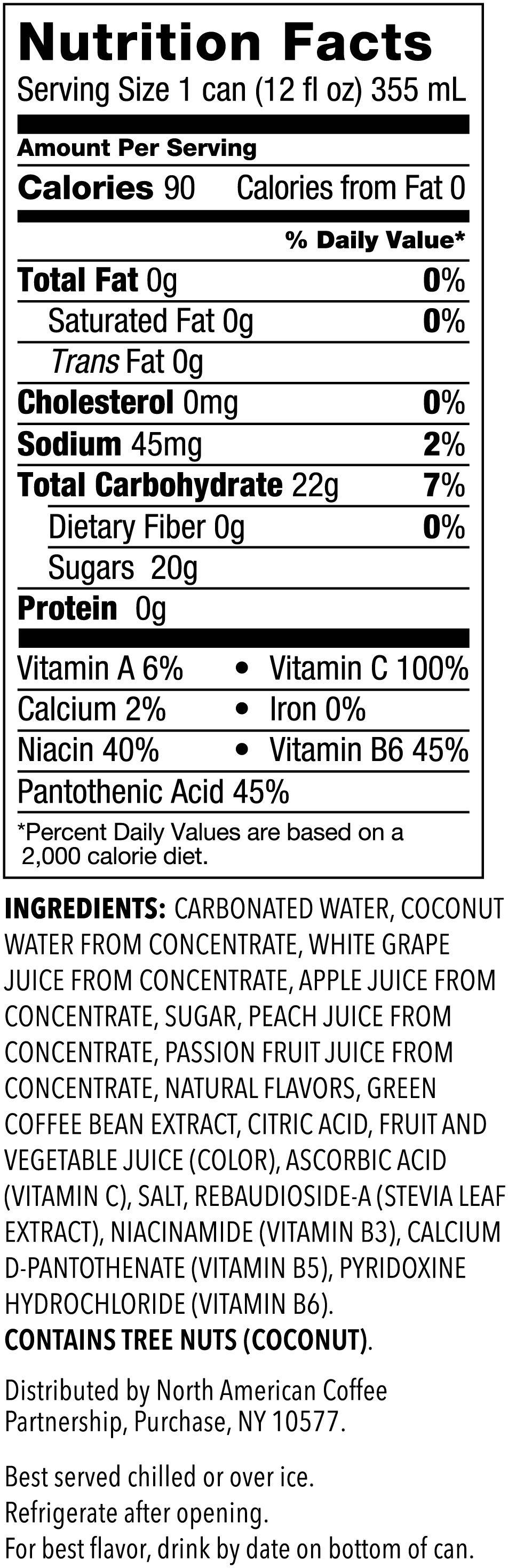 Image describing nutrition information for product Starbucks Refreshers Peach Passionfruit