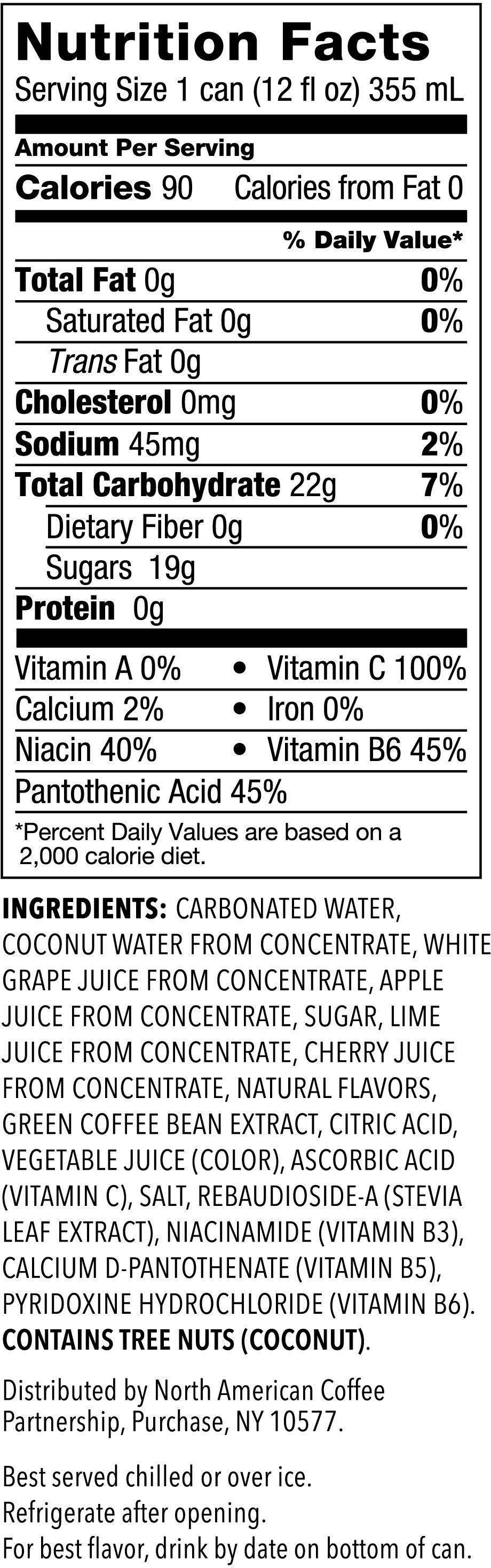 Image describing nutrition information for product Starbucks Refreshers Black Cherry Limeade