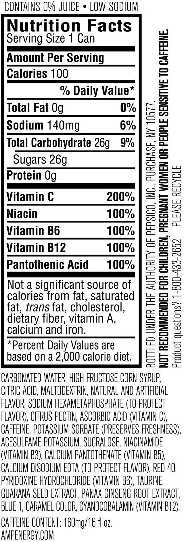 Image describing nutrition information for product AMP Boost Wildberry Cherry