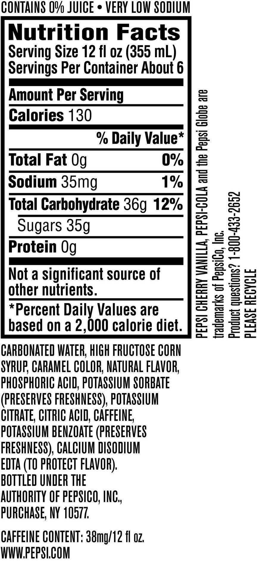 Image describing nutrition information for product Pepsi Cherry Vanilla