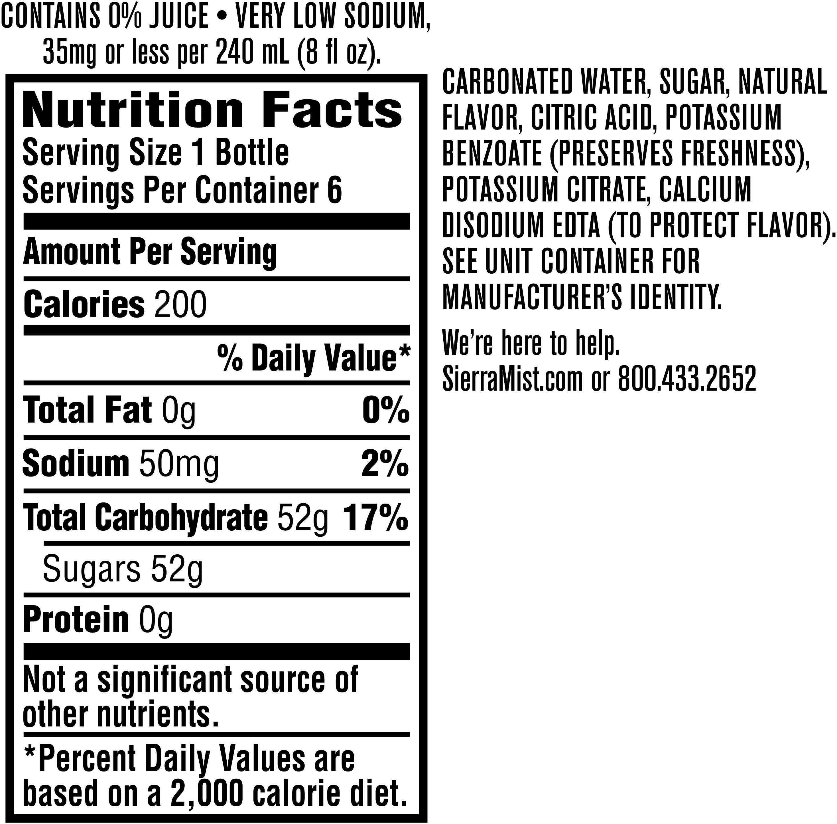 Image describing nutrition information for product Sierra Mist