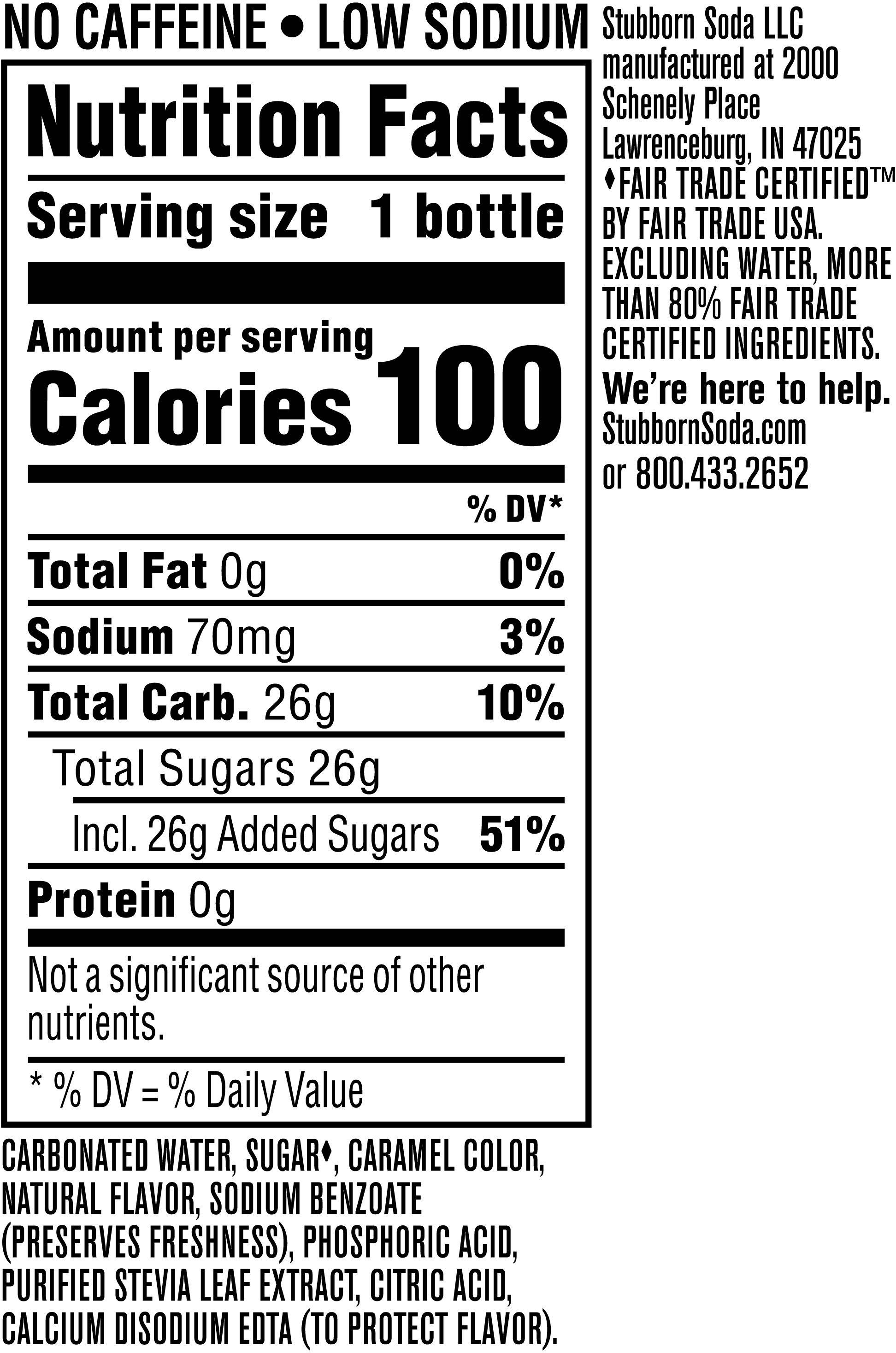 Image describing nutrition information for product Stubborn Soda Classic Root Beer