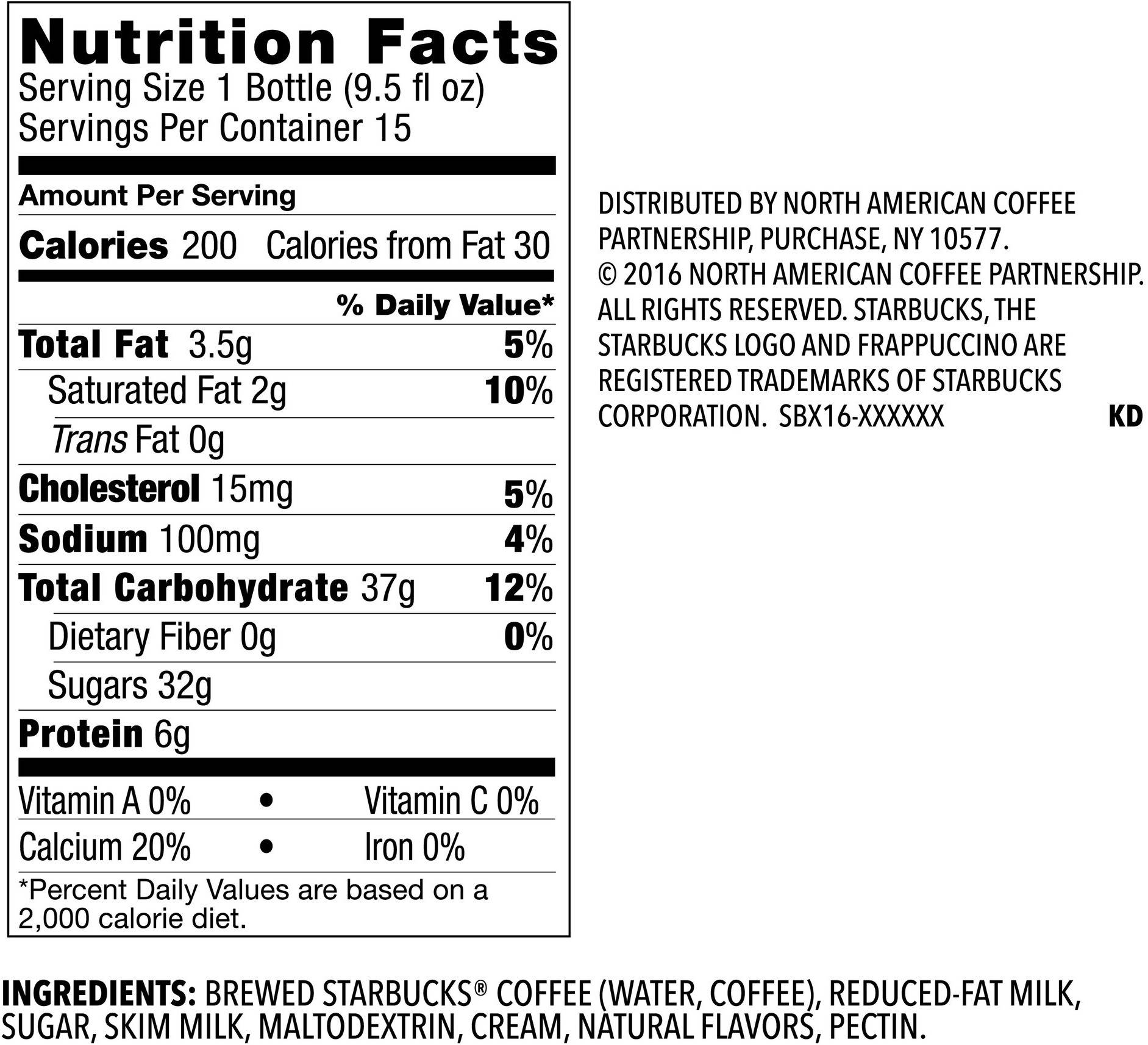 Image describing nutrition information for product Frappuccino Pumpkin Spice