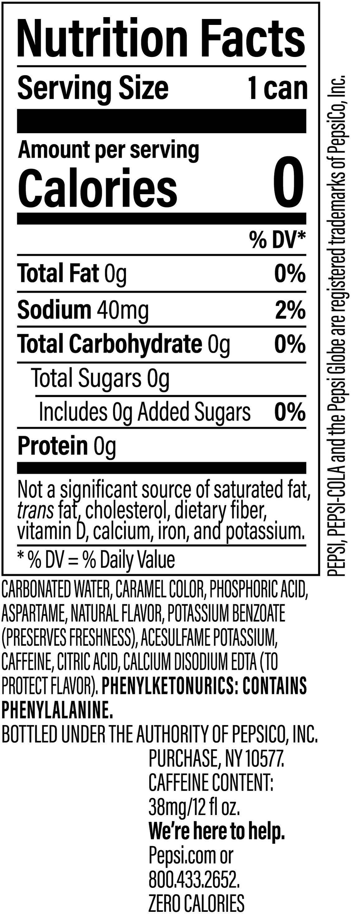 Image describing nutrition information for product Pepsi Zero Sugar (Cube)