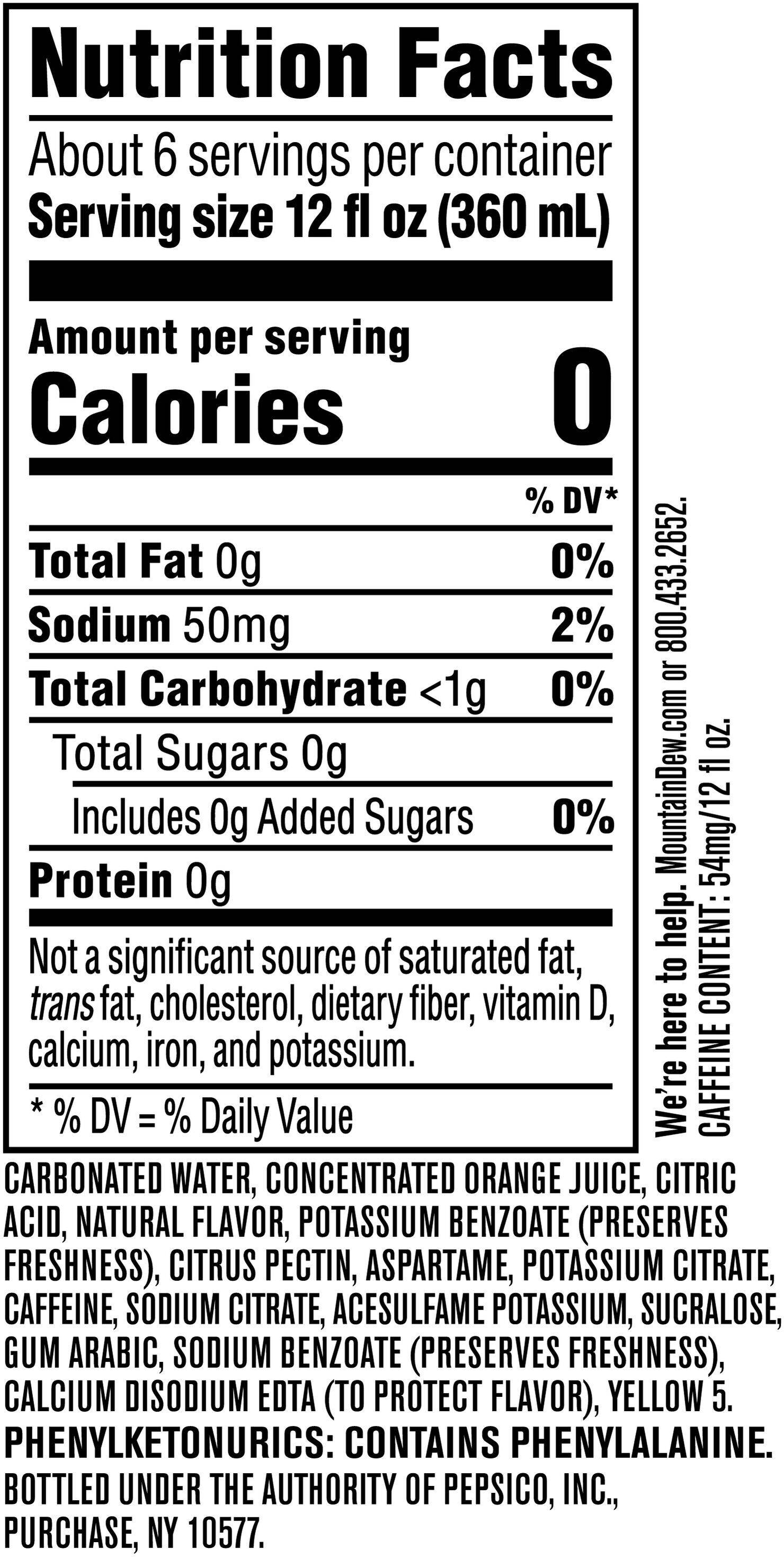 Image describing nutrition information for product Diet Mtn Dew