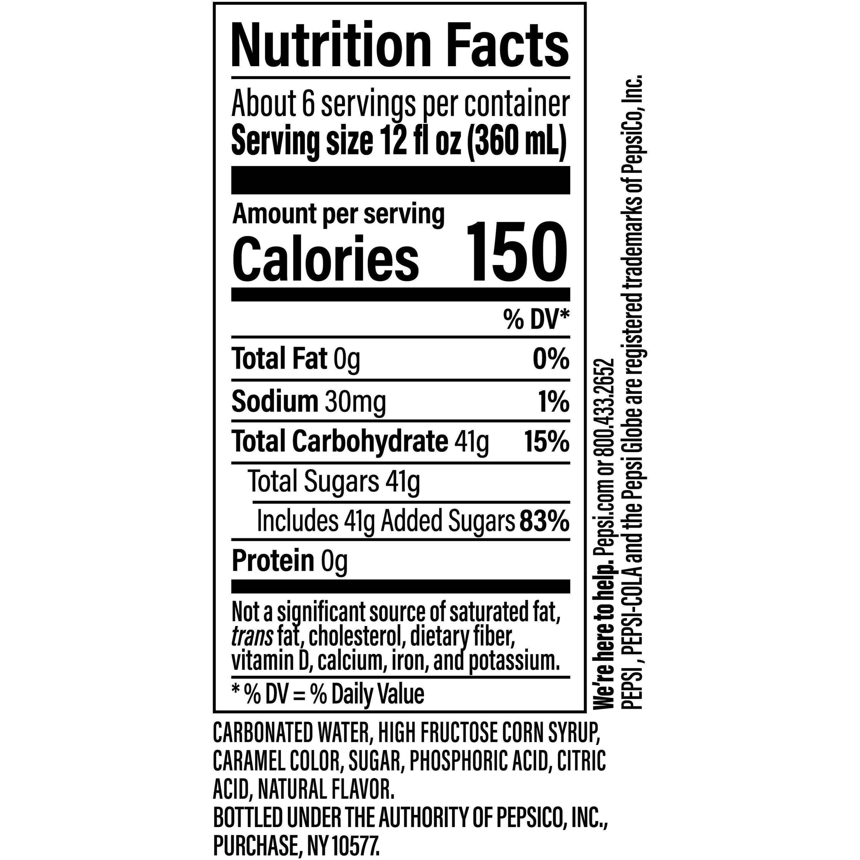 Image describing nutrition information for product Caffeine Free Pepsi