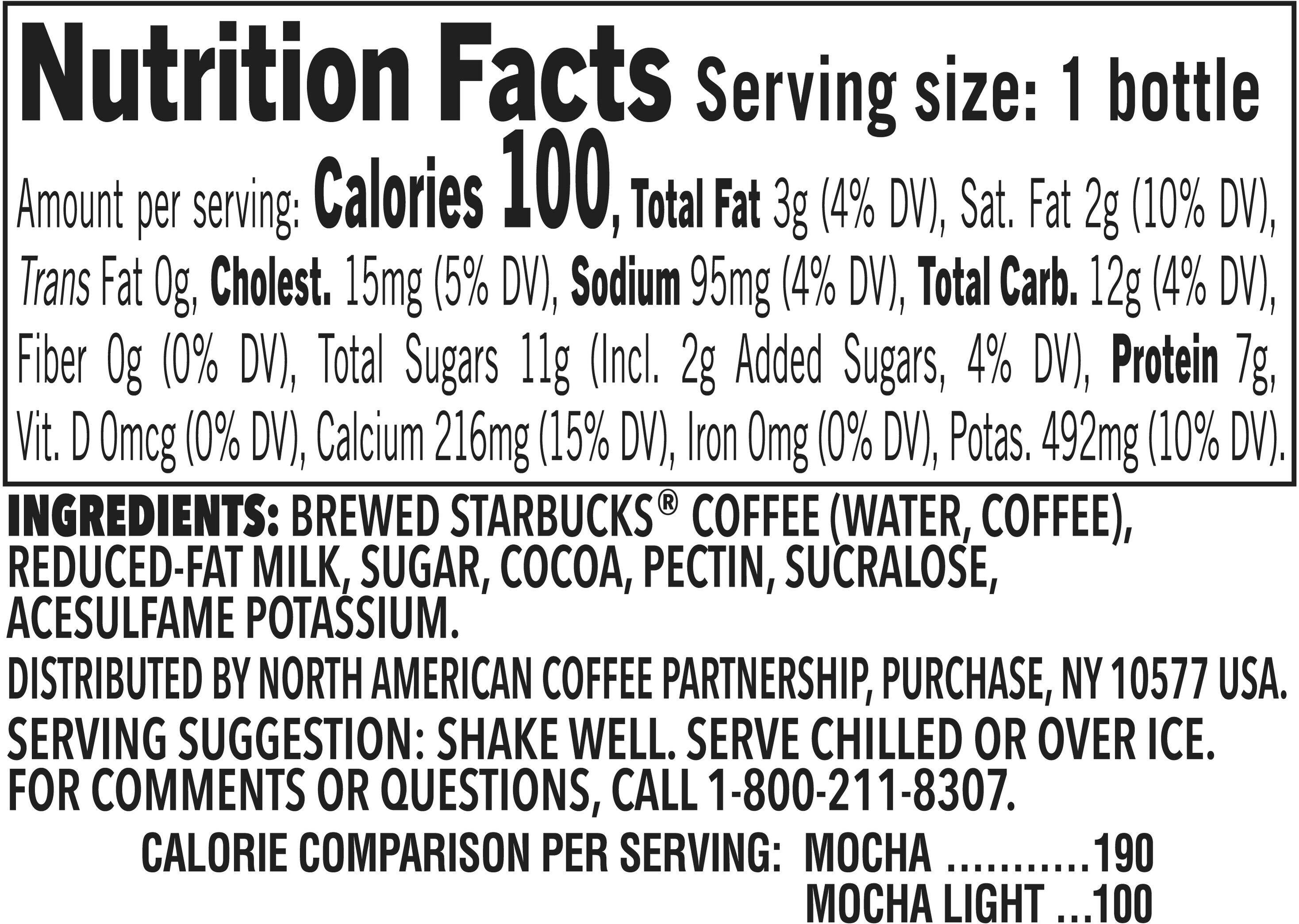 Image describing nutrition information for product Frappuccino Mocha Light