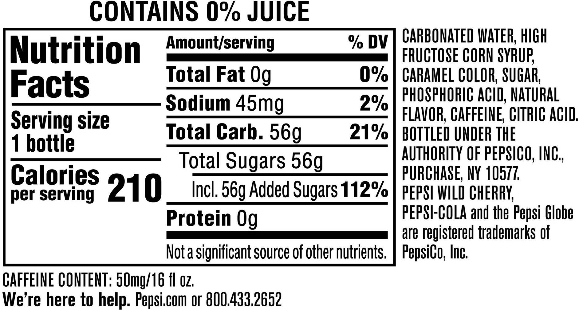Image describing nutrition information for product Pepsi Wild Cherry