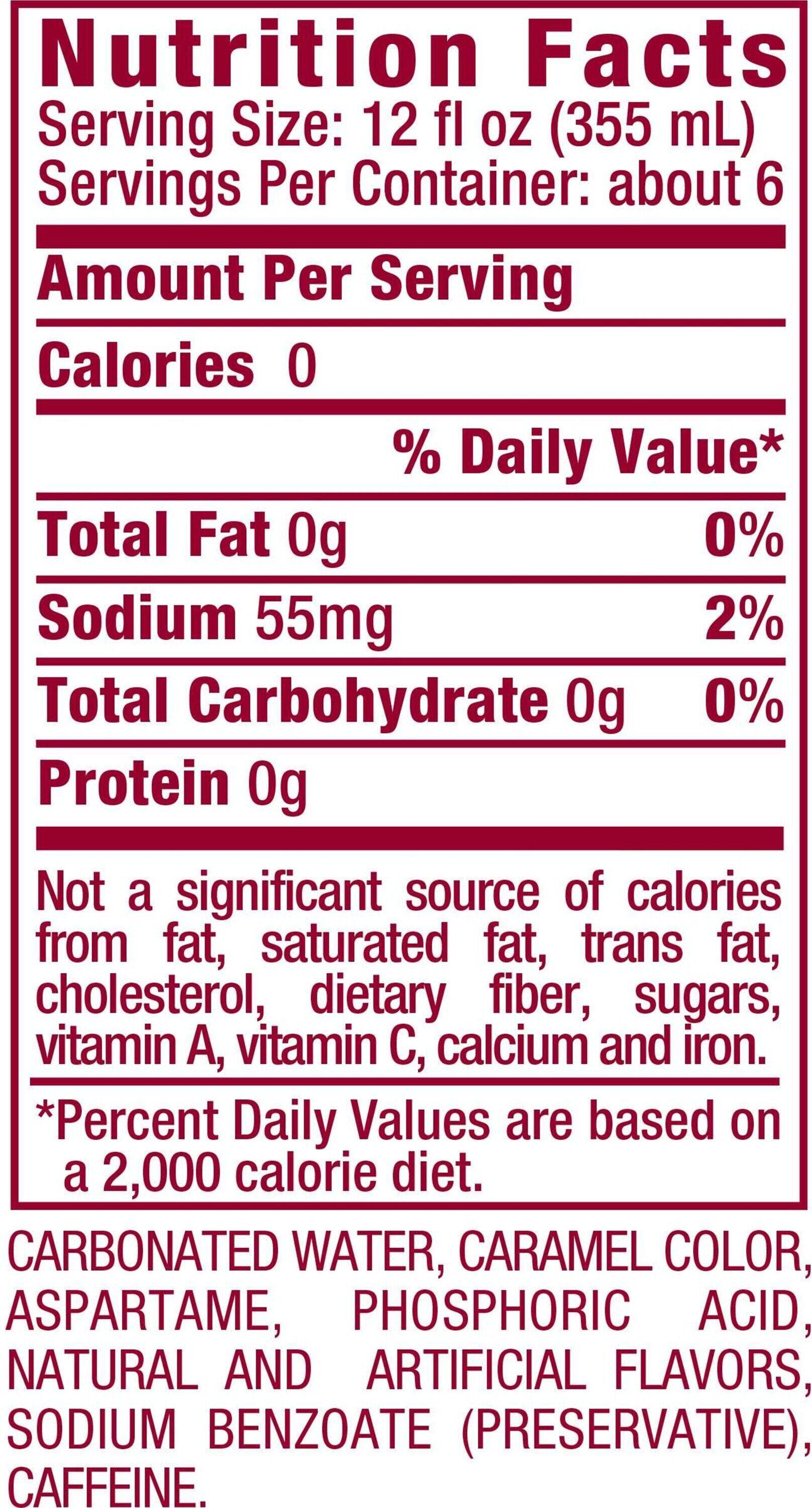 Image describing nutrition information for product Diet Dr Pepper