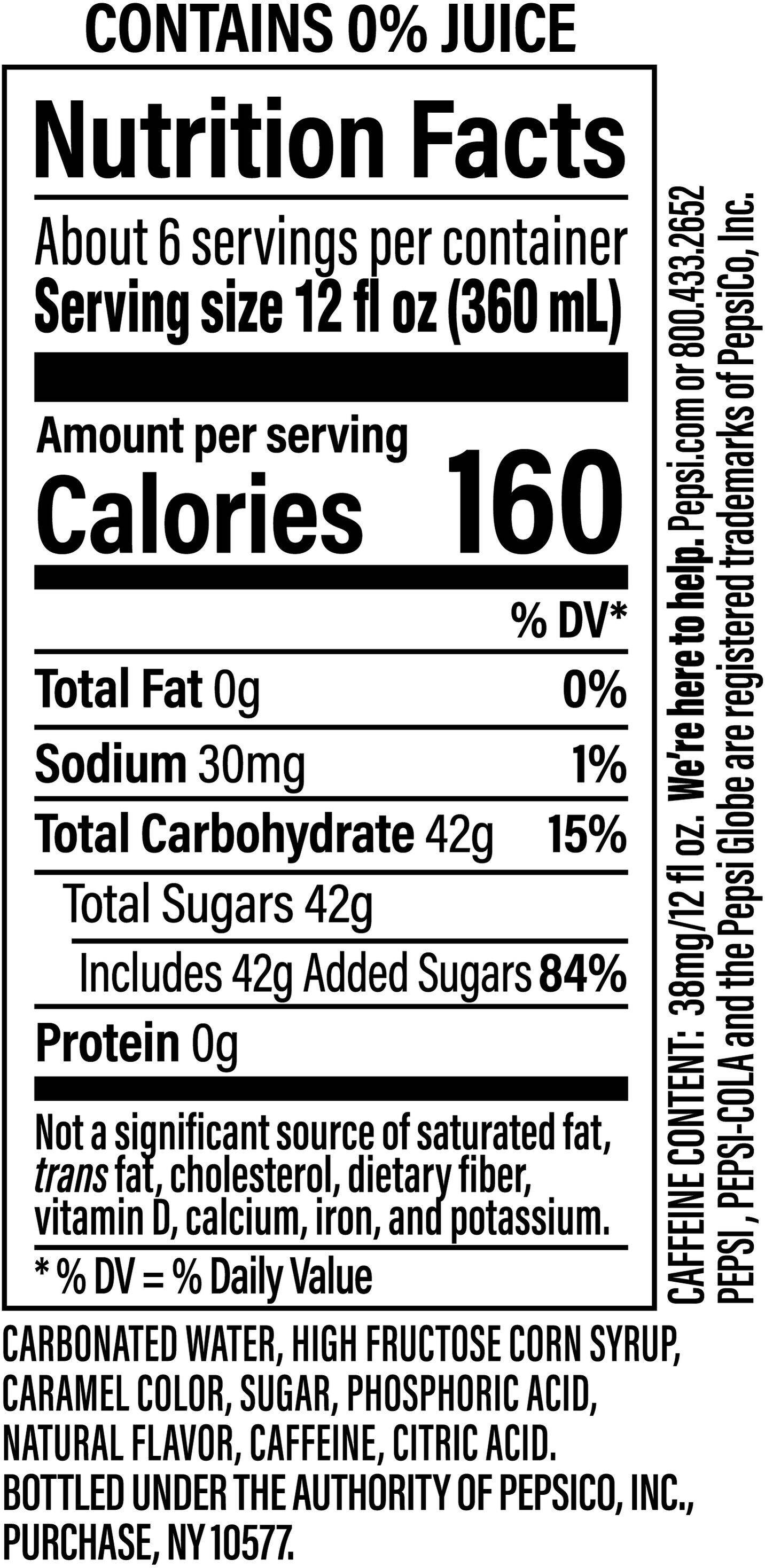 Image describing nutrition information for product Pepsi Wild Cherry
