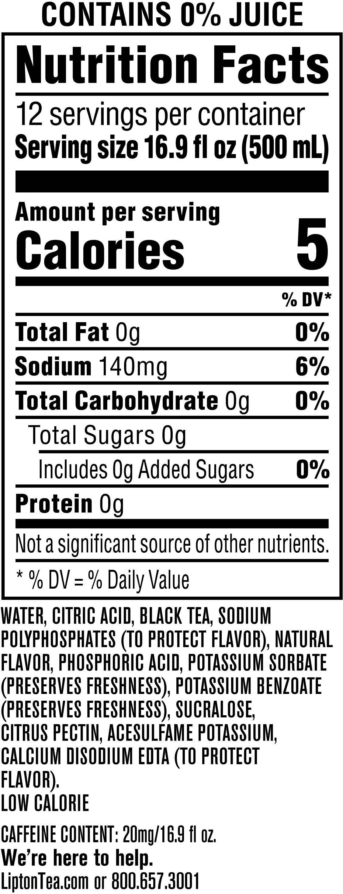 Image describing nutrition information for product Lipton Zero Sugar Iced Tea Lemon