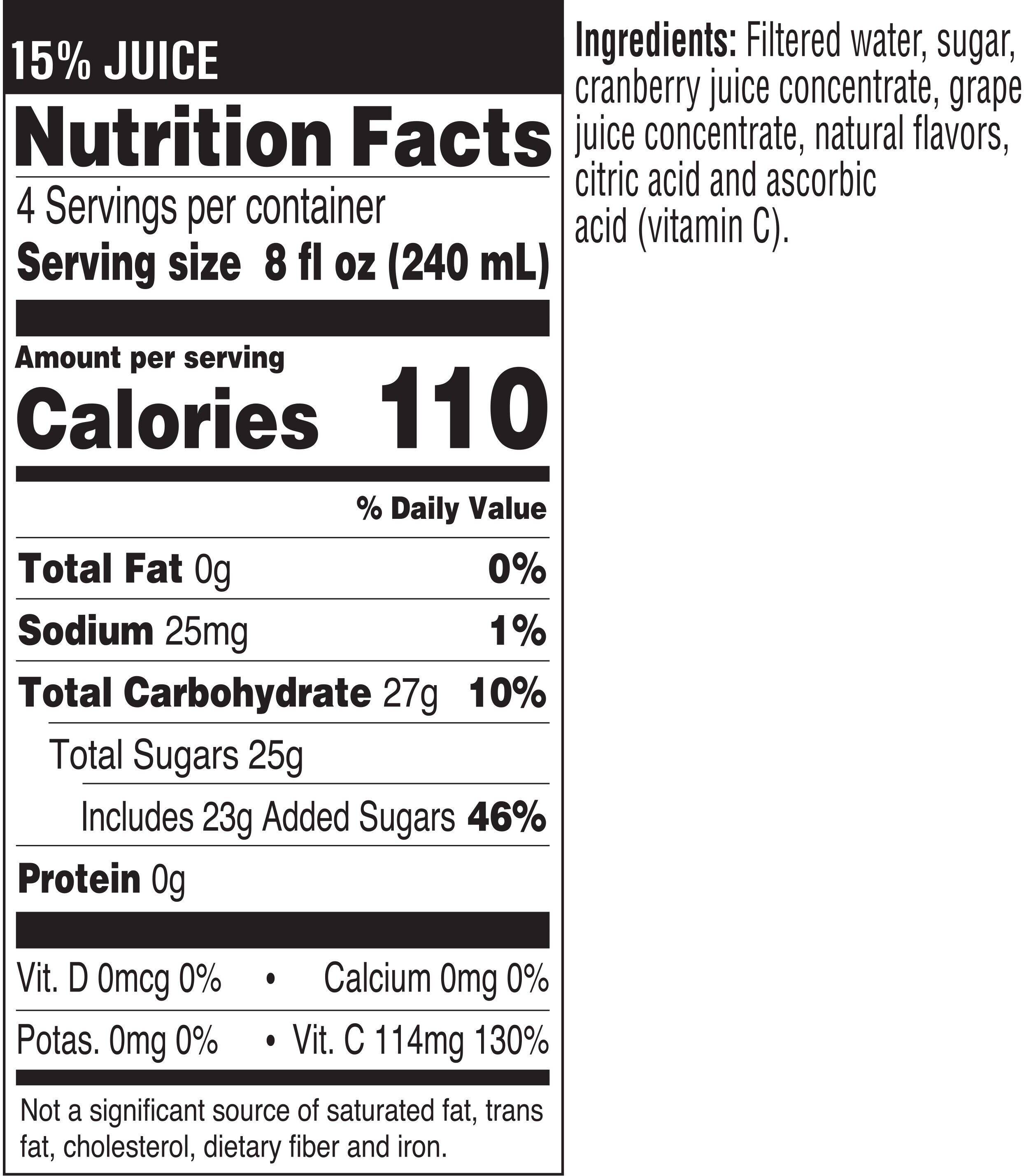 Image describing nutrition information for product Tropicana Cranberry Cocktail