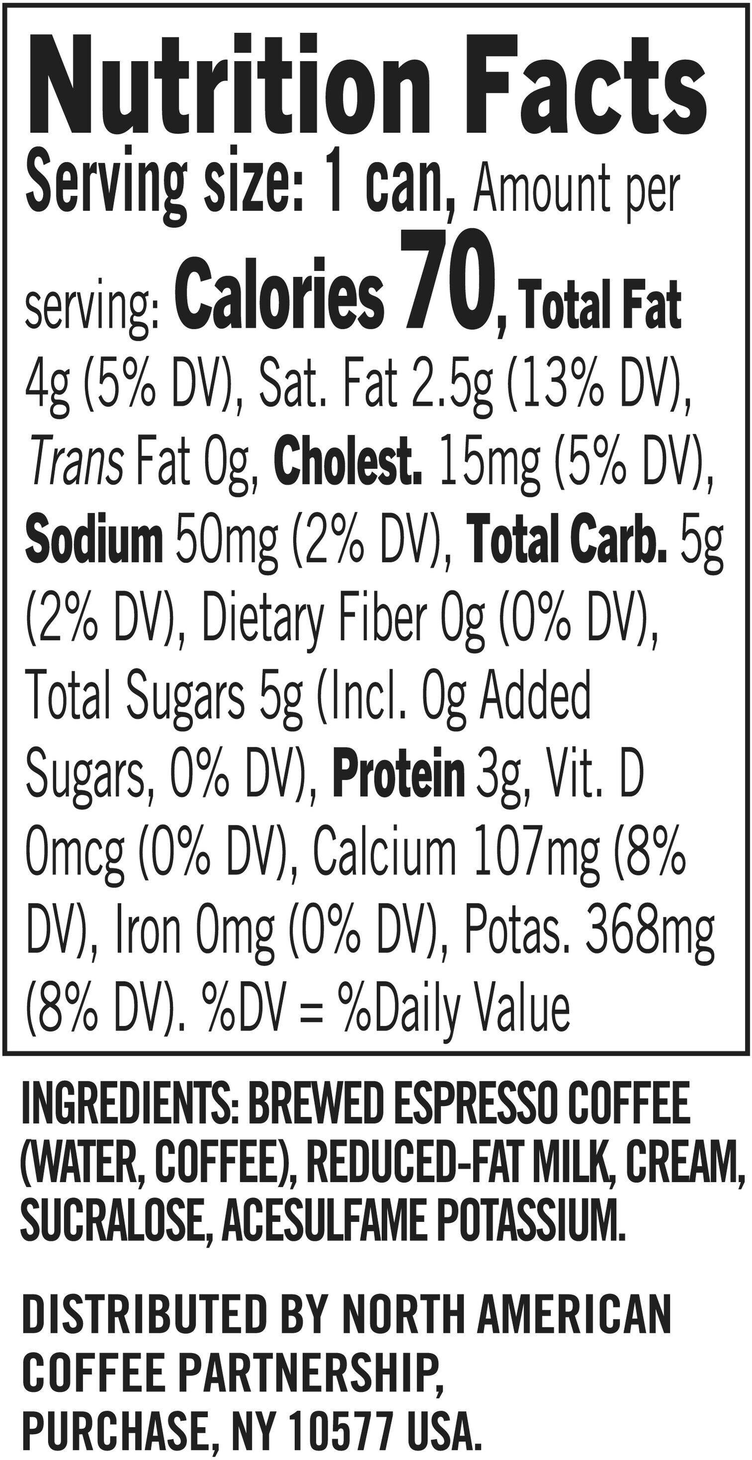 Image describing nutrition information for product Starbucks Espresso & Cream Light