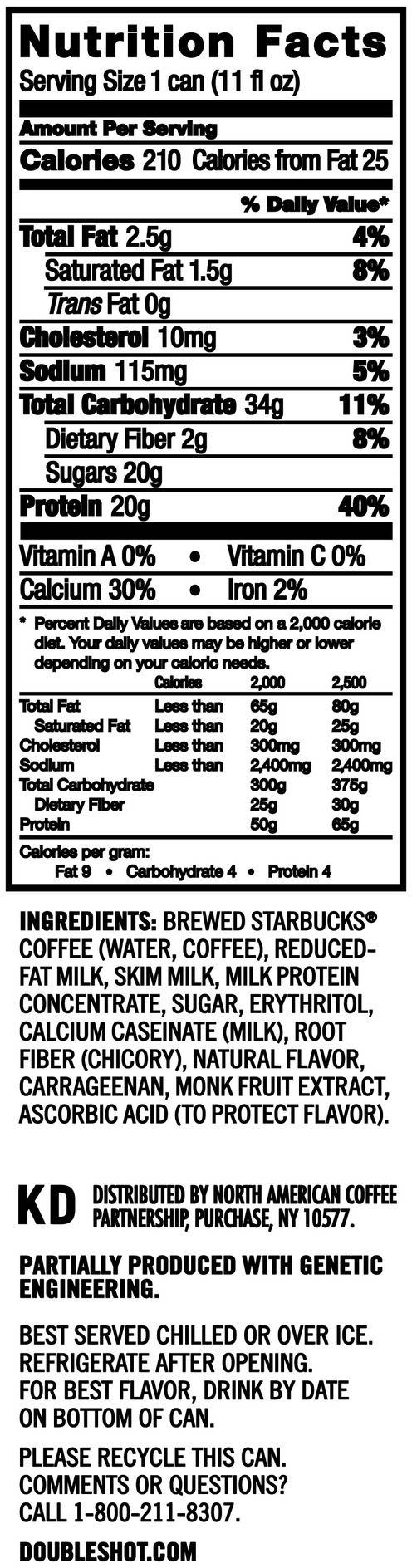 Image describing nutrition information for product Starbucks Doubleshot Protein Caramel