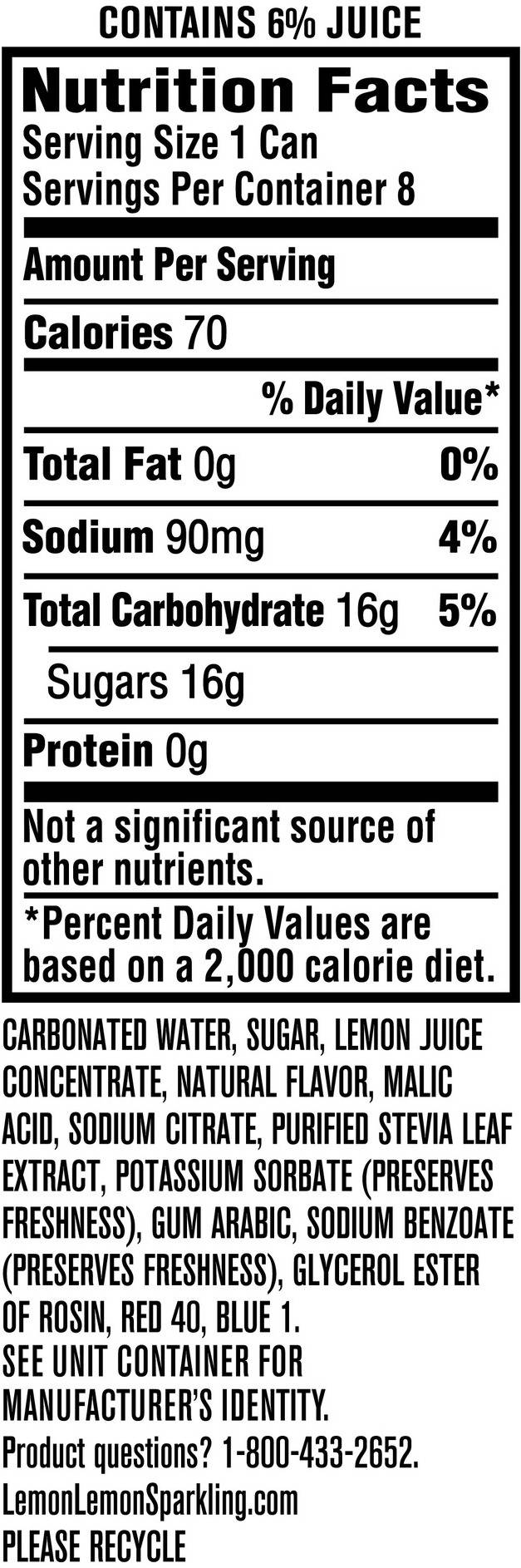 Image describing nutrition information for product Lemon Lemon Sparkling Blackberry Lemonade