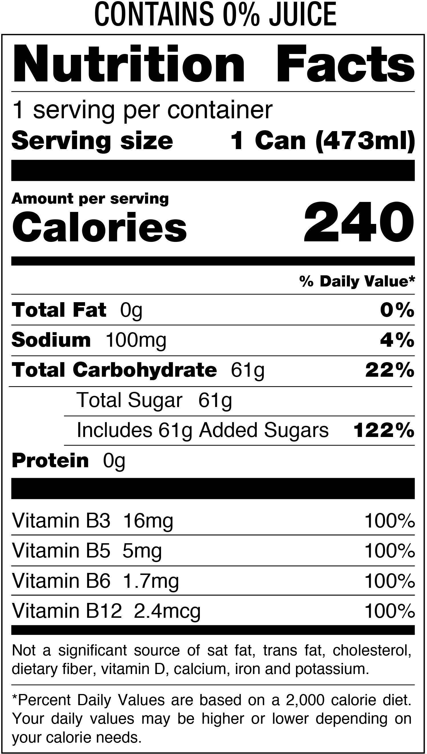 Image describing nutrition information for product Rockstar Punched Hardcore Apple