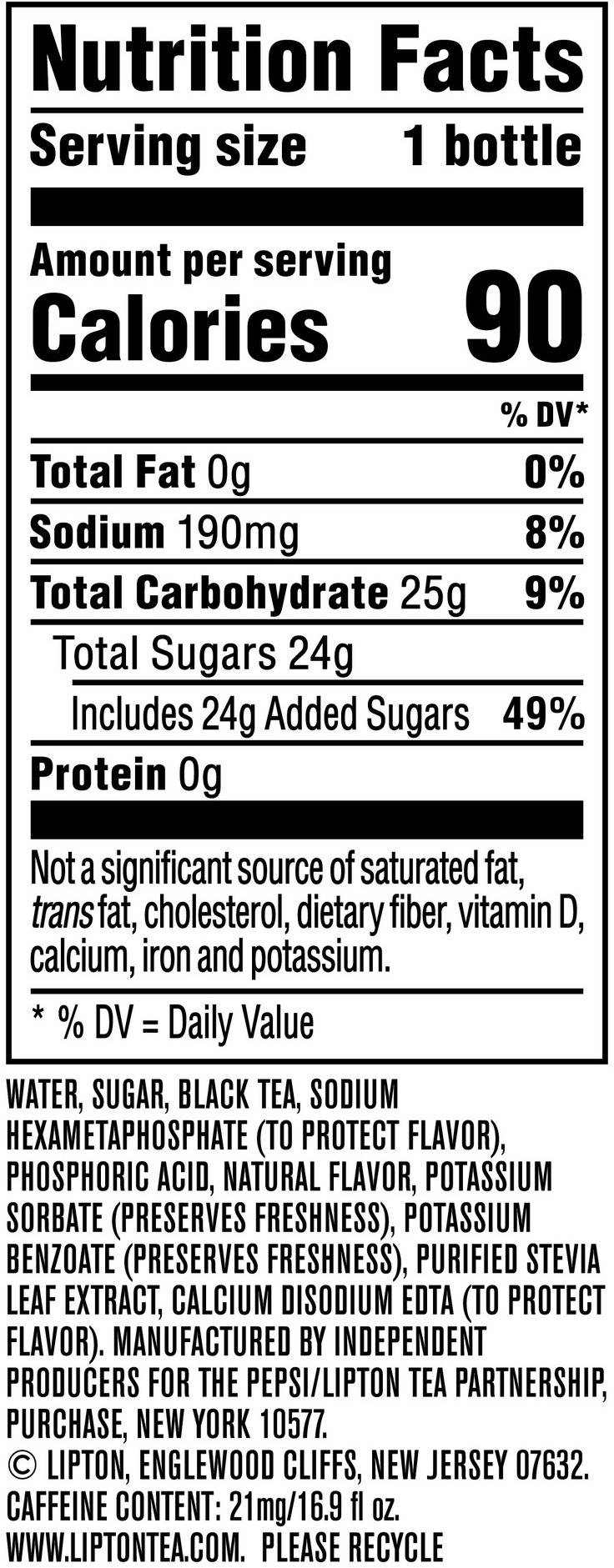 Image describing nutrition information for product Lipton Iced Tea Sweet Tea