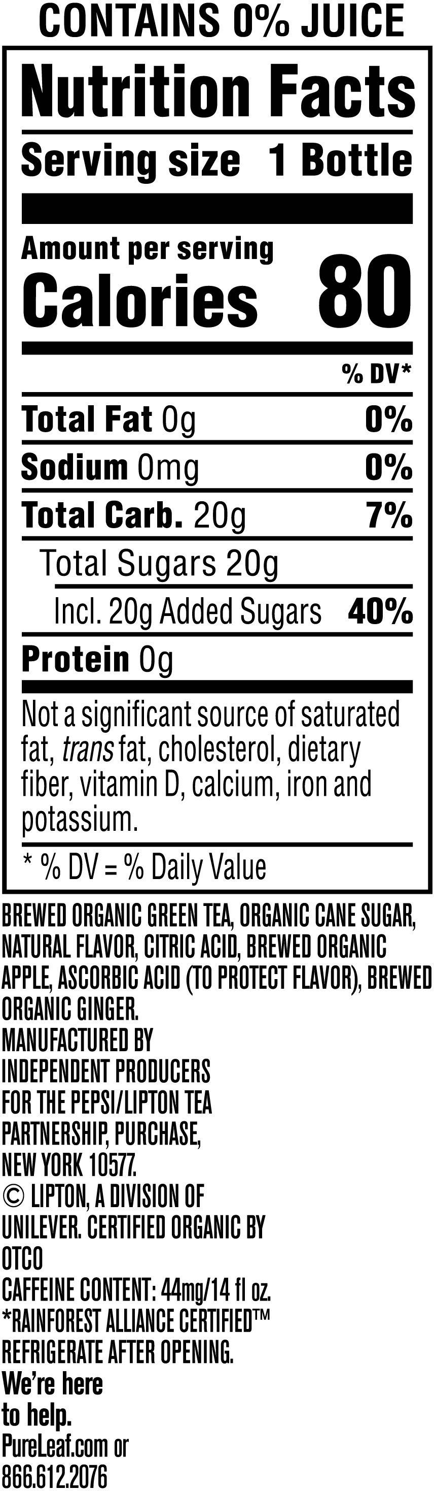 Image describing nutrition information for product Pure Leaf Tea House Grn Fuji Apple Ginger (E-comm)