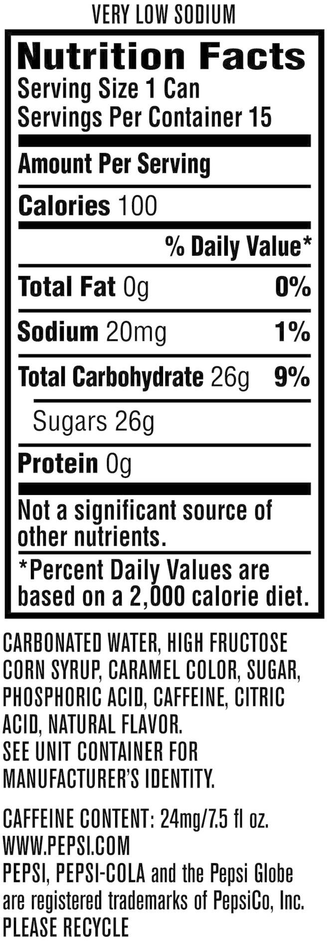 Image describing nutrition information for product Pepsi NFL Shield