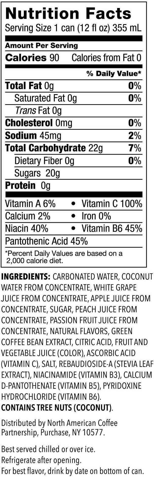 Image describing nutrition information for product Starbucks Refreshers (Variety)