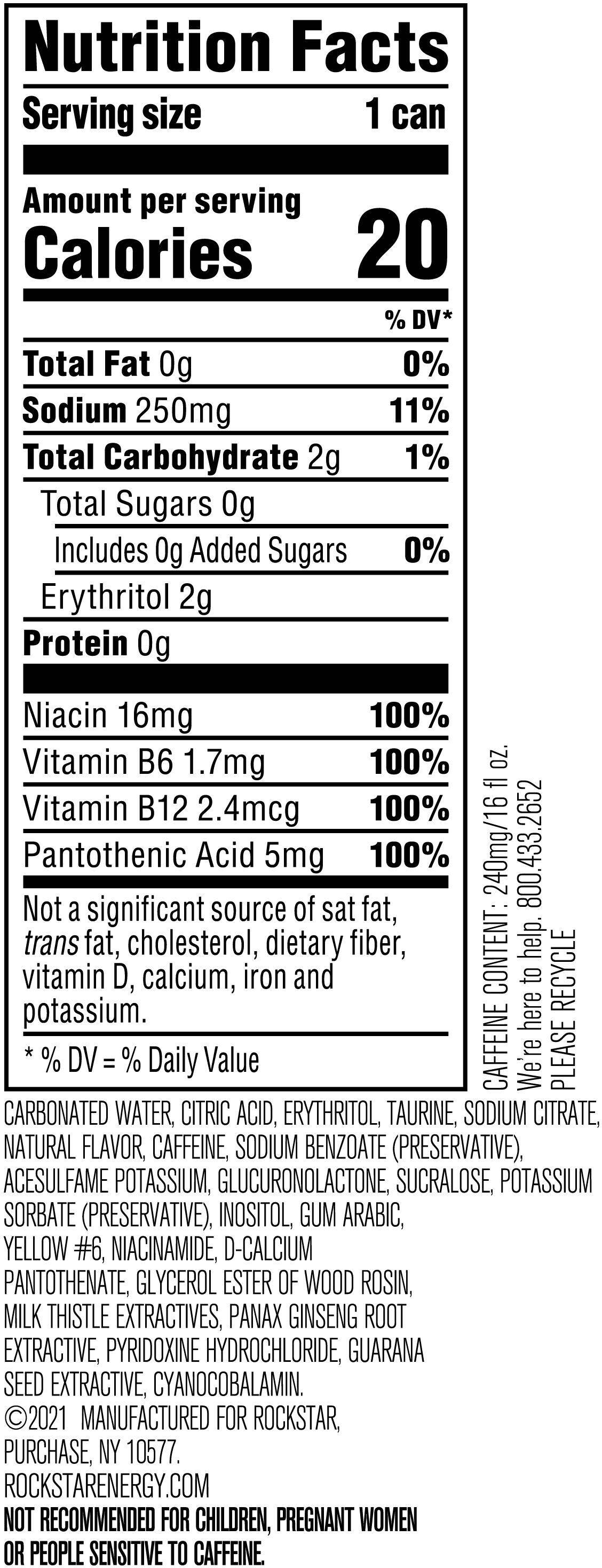 Image describing nutrition information for product Rockstar Pure Zero Mandarin Orange