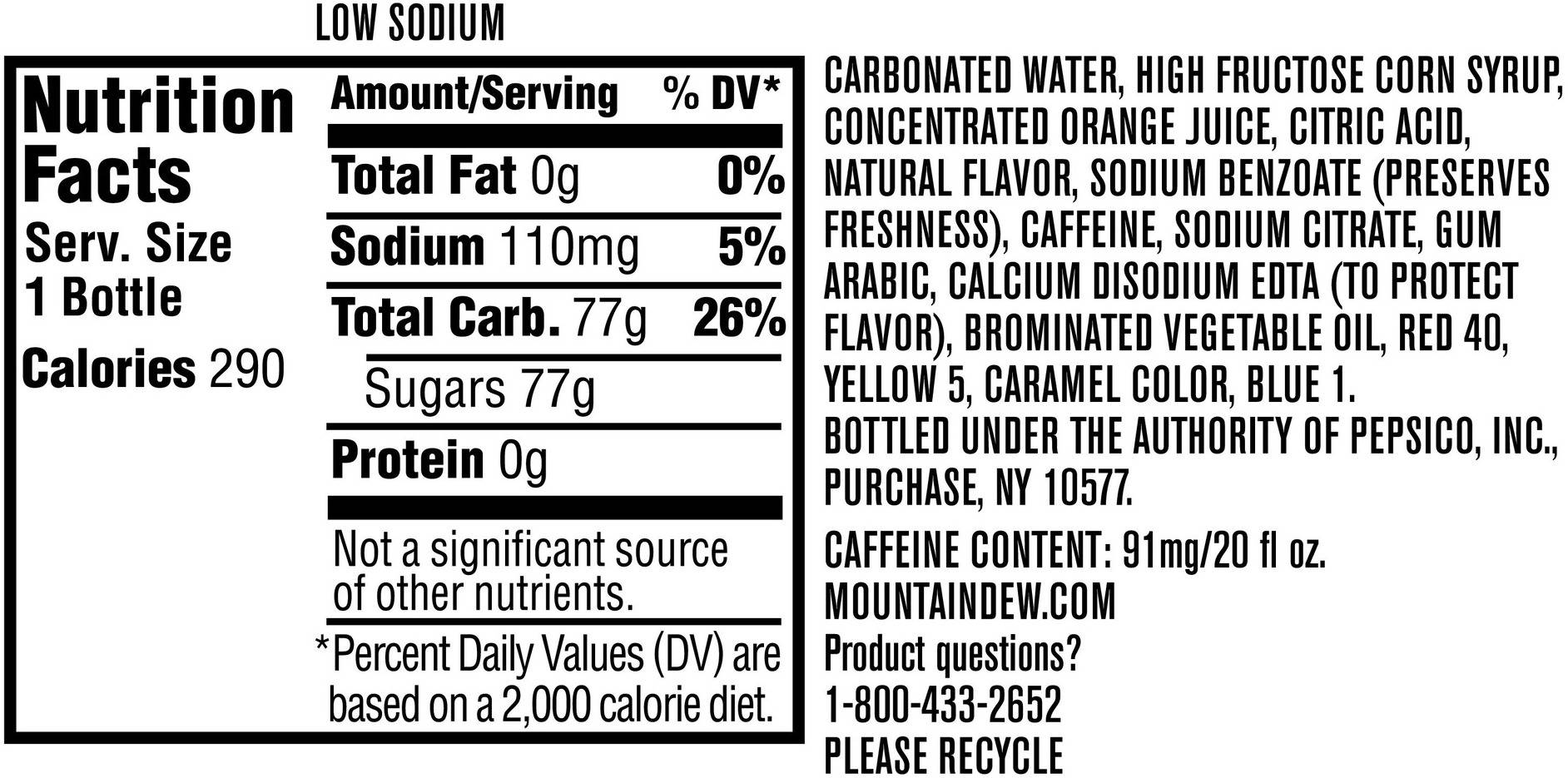 Image describing nutrition information for product Mtn Dew Holiday Brew LTO