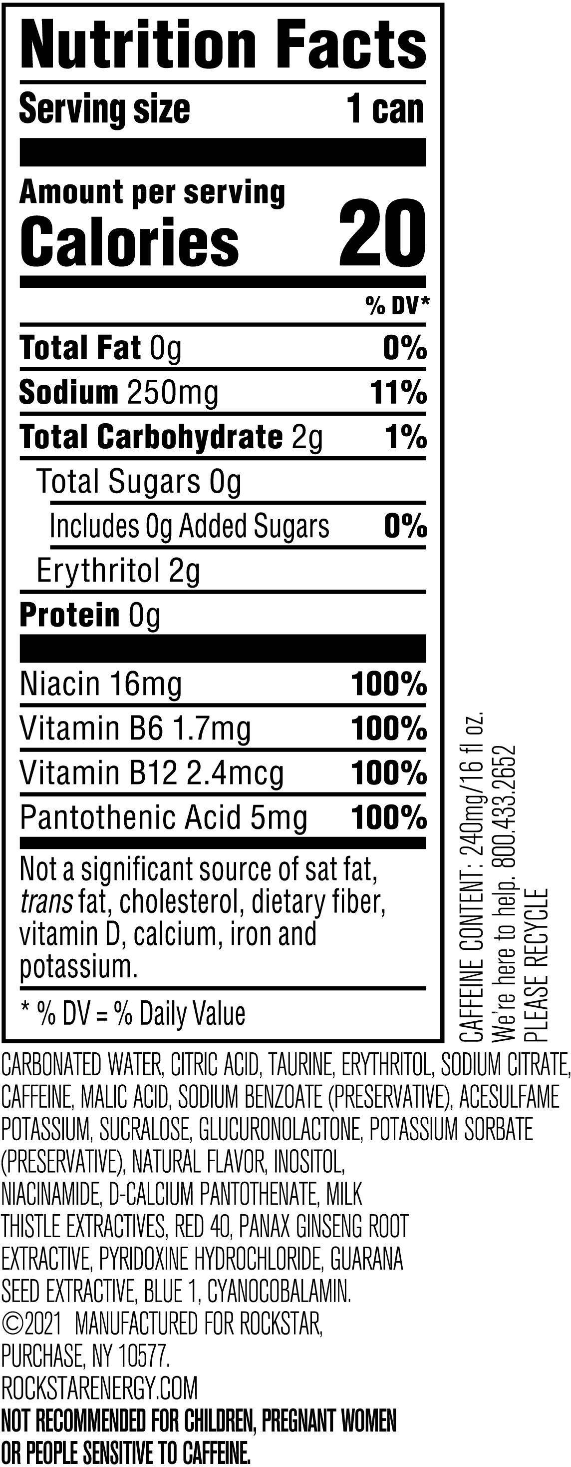 Image describing nutrition information for product Rockstar Pure Zero Grape
