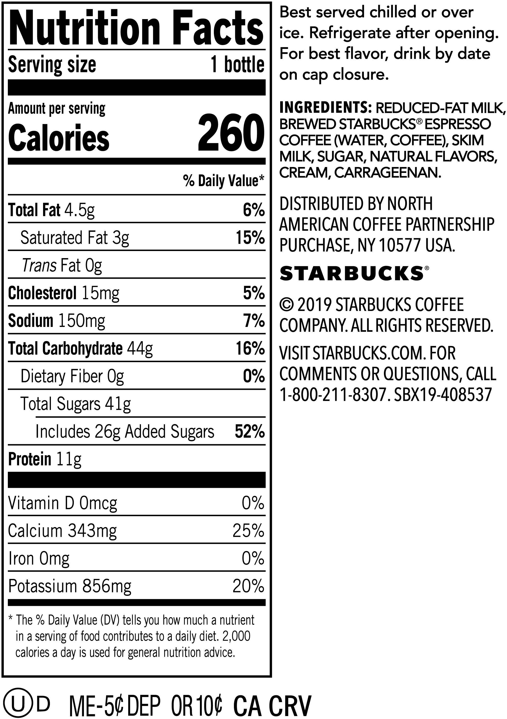 Image describing nutrition information for product Starbucks White Chocolate Mocha Iced Latte