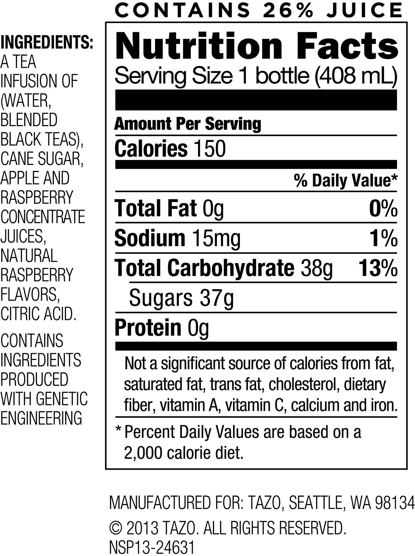Image describing nutrition information for product Tazo Tazoberry (E-comm)