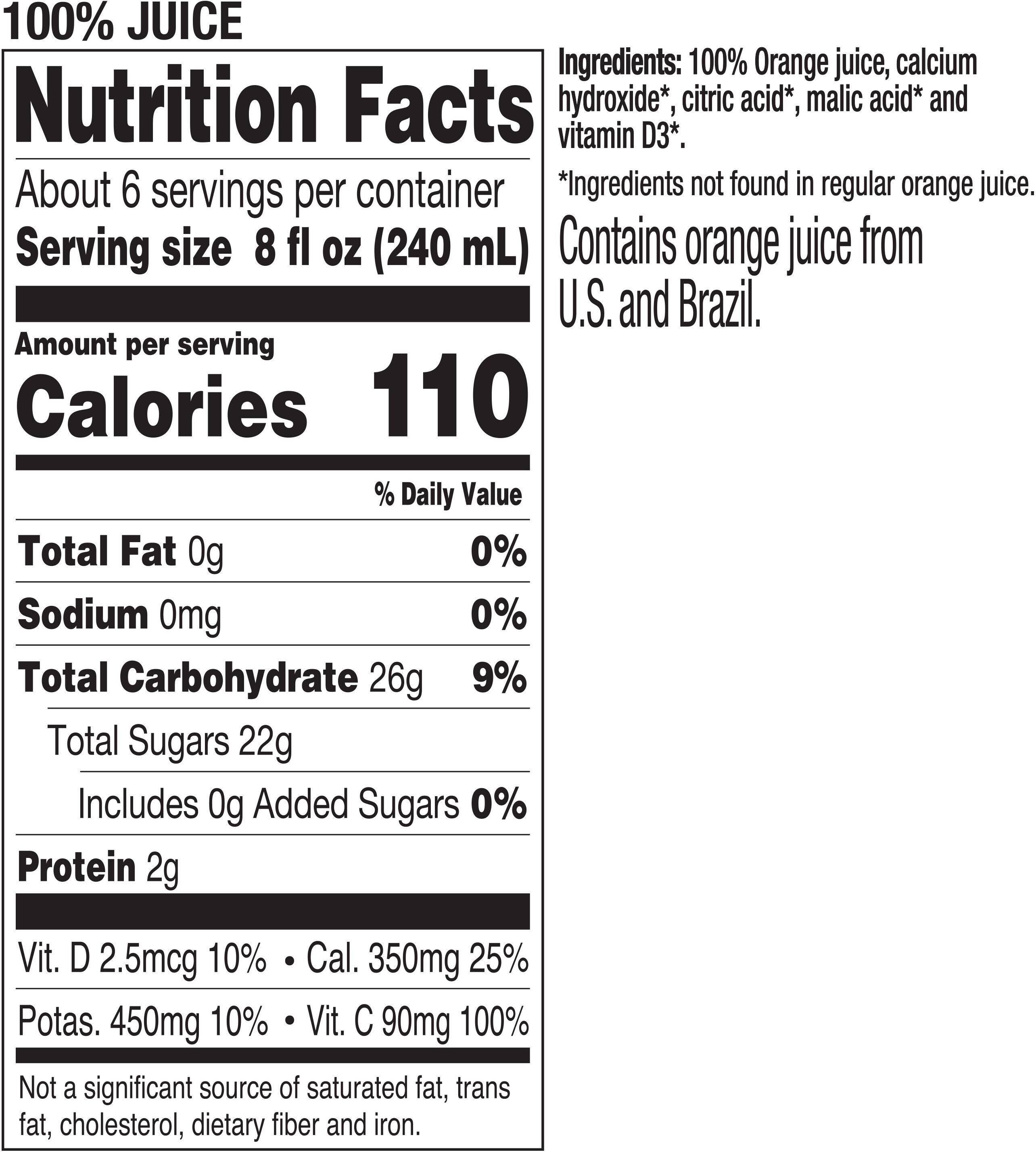 Image describing nutrition information for product Tropicana Pure Premium Calcium Orange Juice