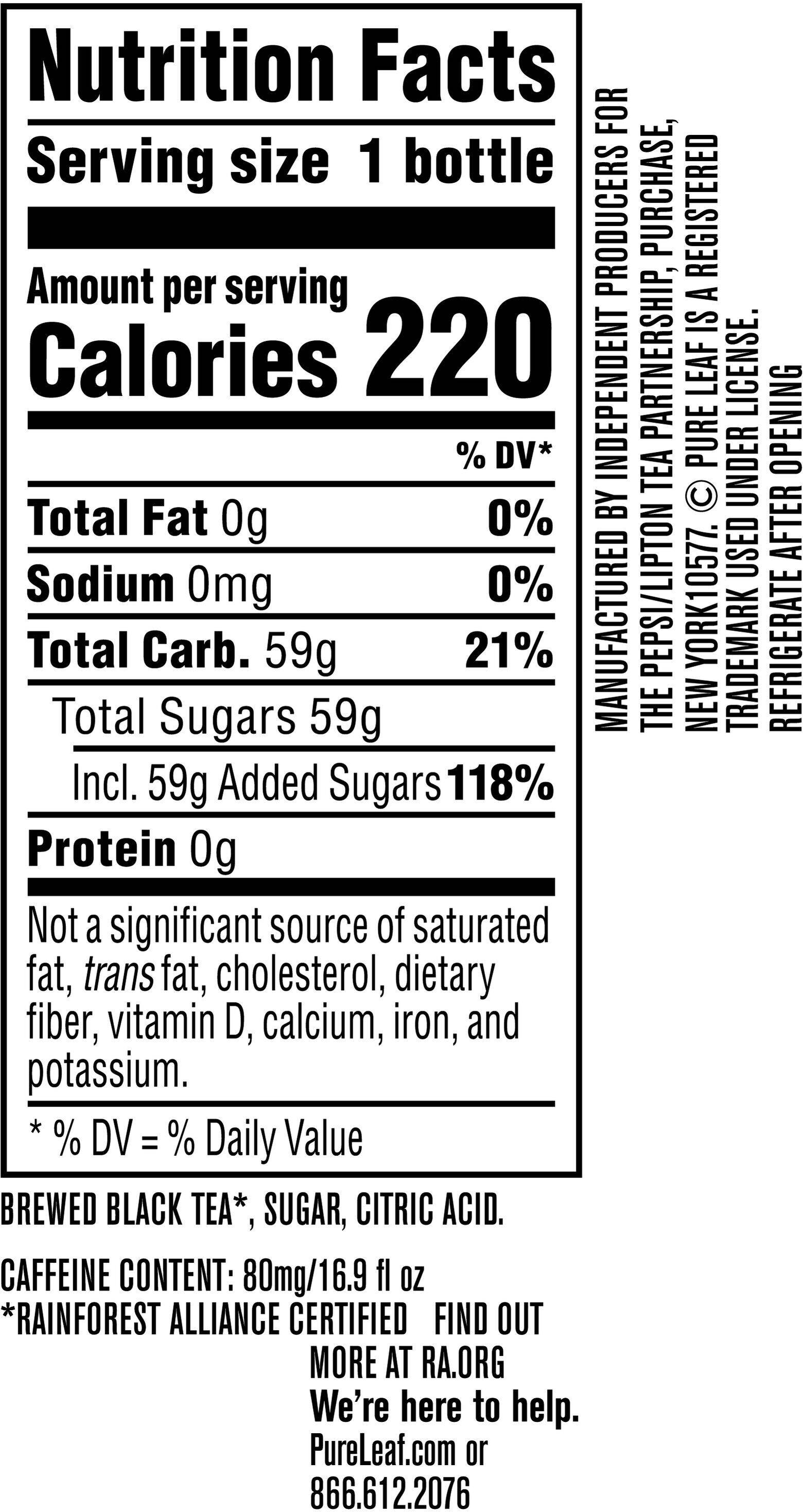 Image describing nutrition information for product Pure Leaf Iced Tea Extra Sweet 