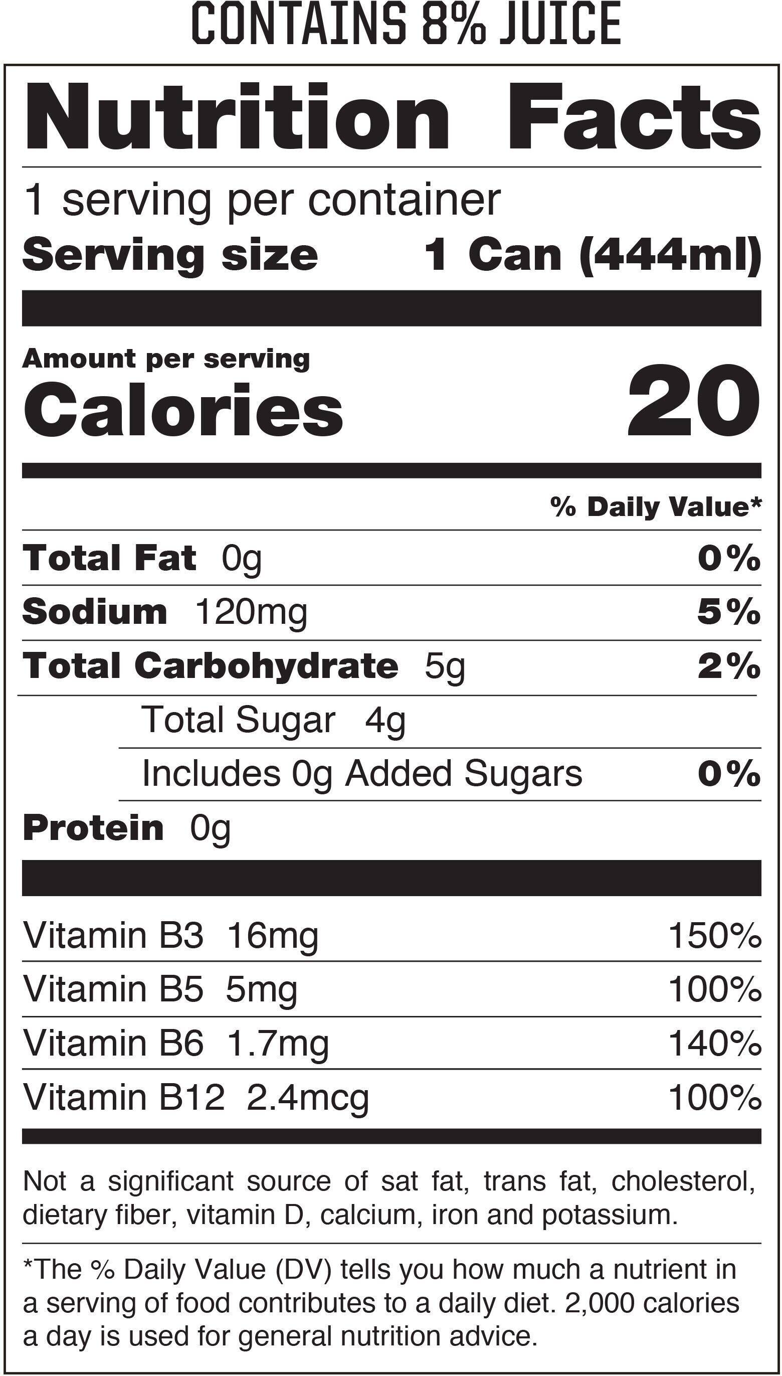 Image describing nutrition information for product Rockstar Juiced Island Mango
