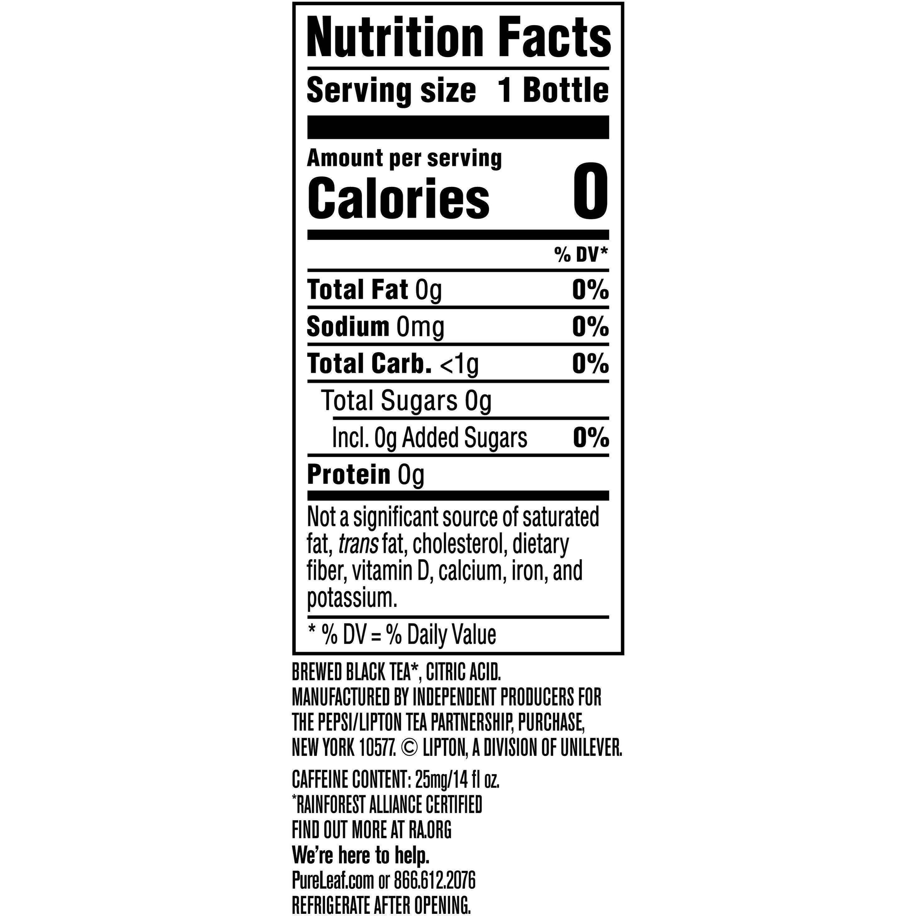 Image describing nutrition information for product Pure Leaf Cold Brew Unsweetened
