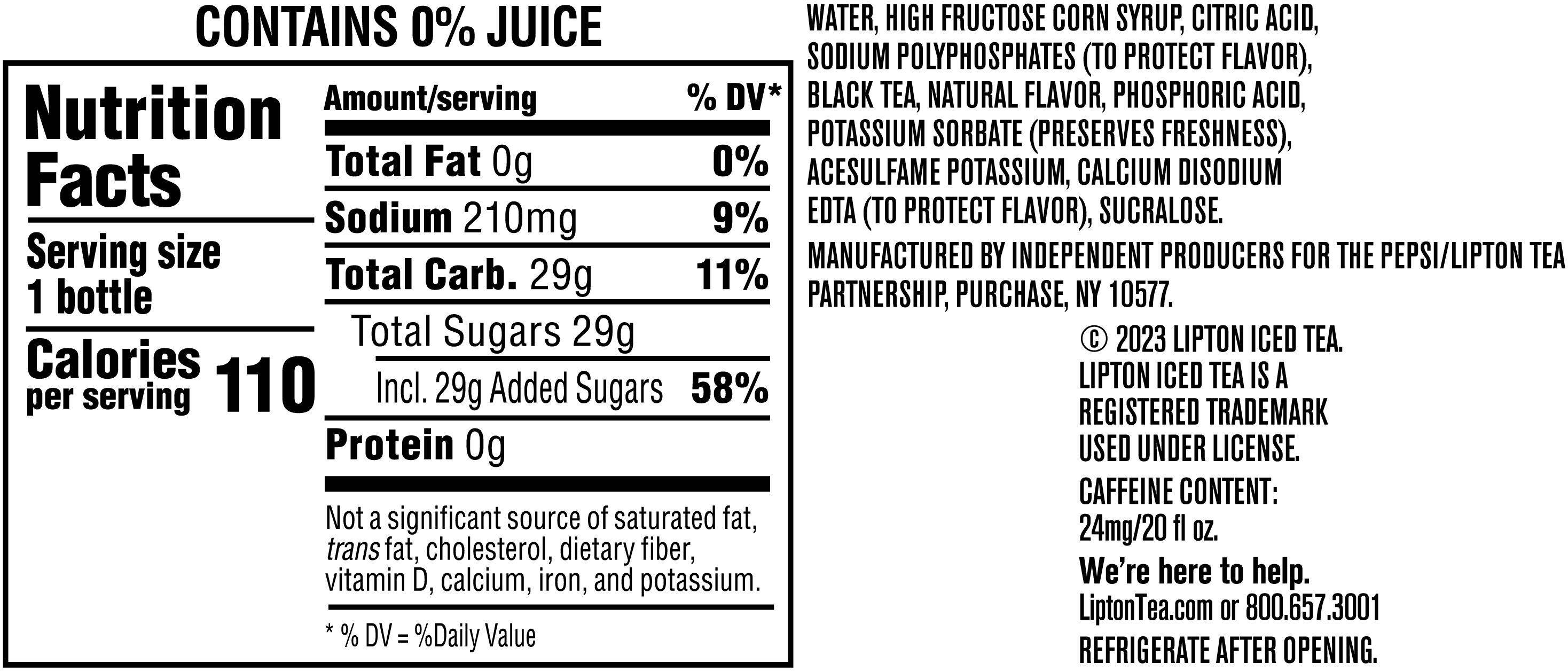 Image describing nutrition information for product Lipton Iced Tea Peach