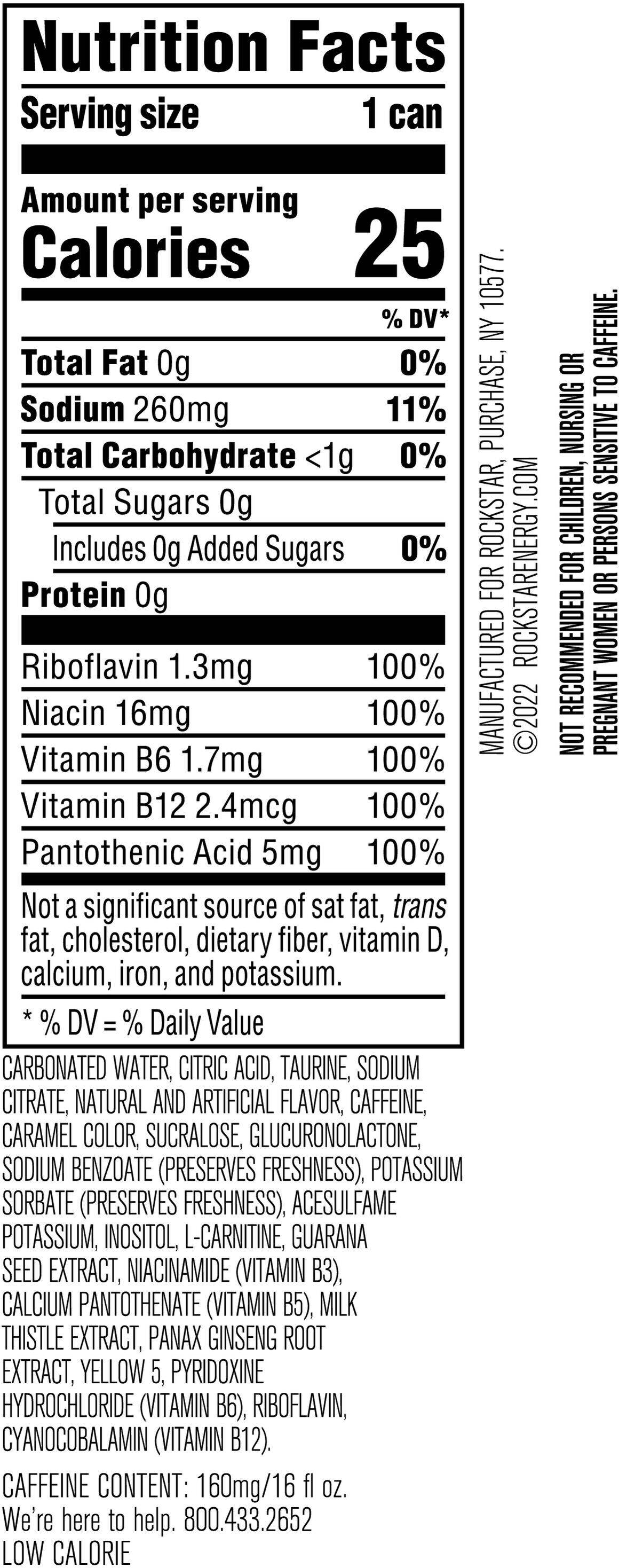 Image describing nutrition information for product Rockstar Energy Sugar Free