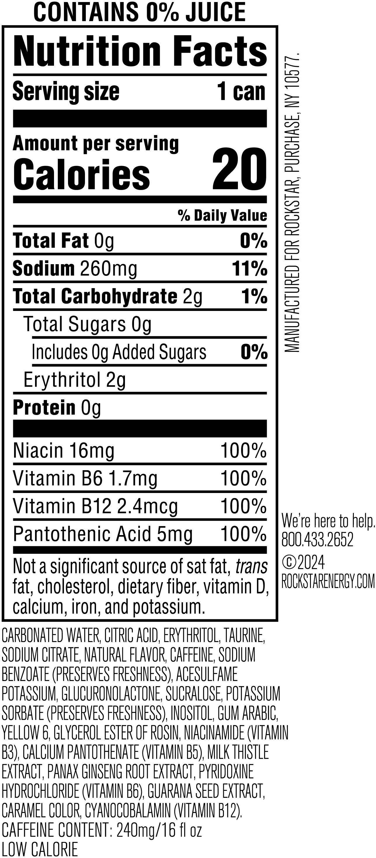 Image describing nutrition information for product Rockstar Pure Zero Mandarin Orange