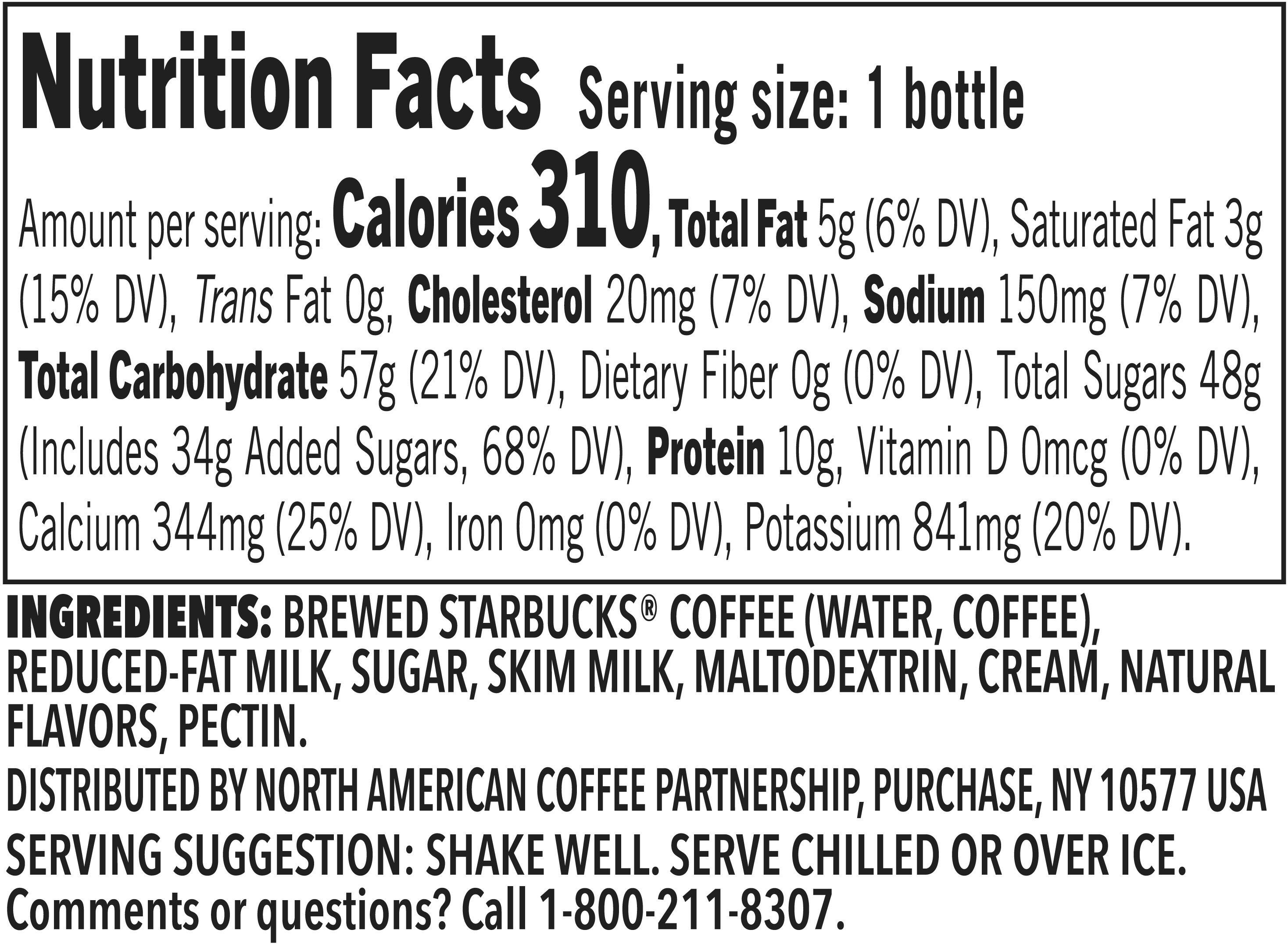 Image describing nutrition information for product Starbucks Frappuccino Passport Series Hazelnut Tiramisu
