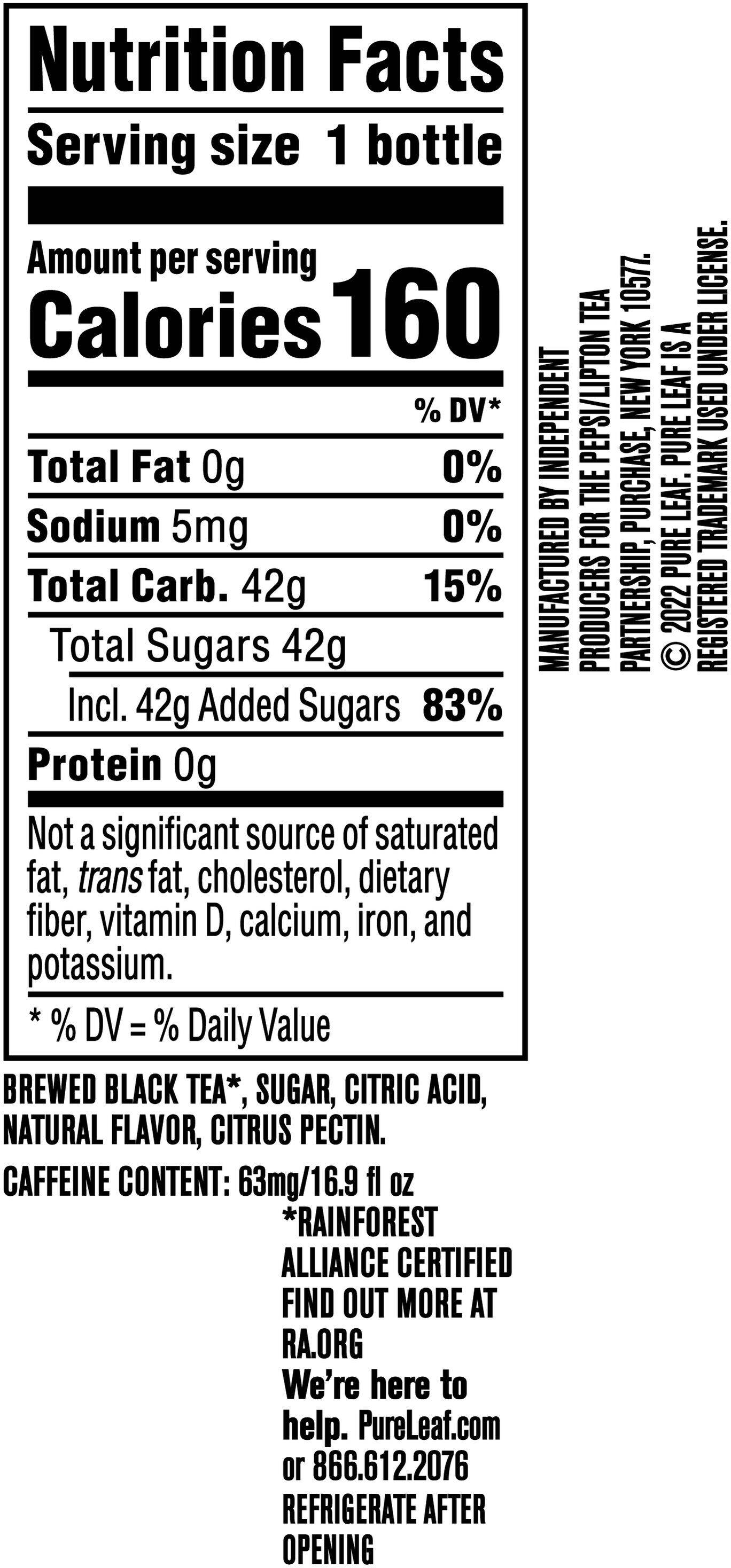 Image describing nutrition information for product Pure Leaf Raspberry