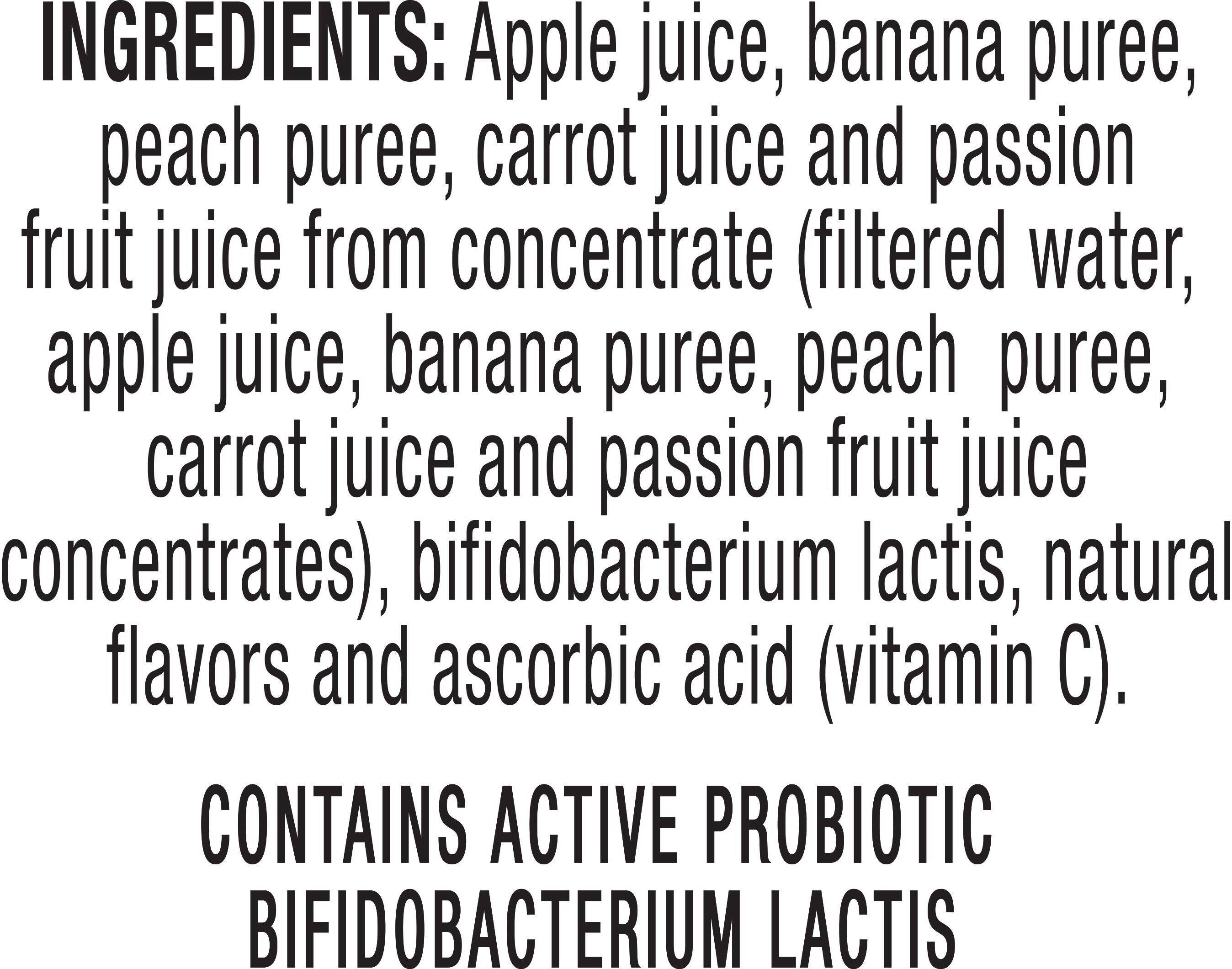 Image describing nutrition information for product Tropicana Probiotics Peach Passion Fruit